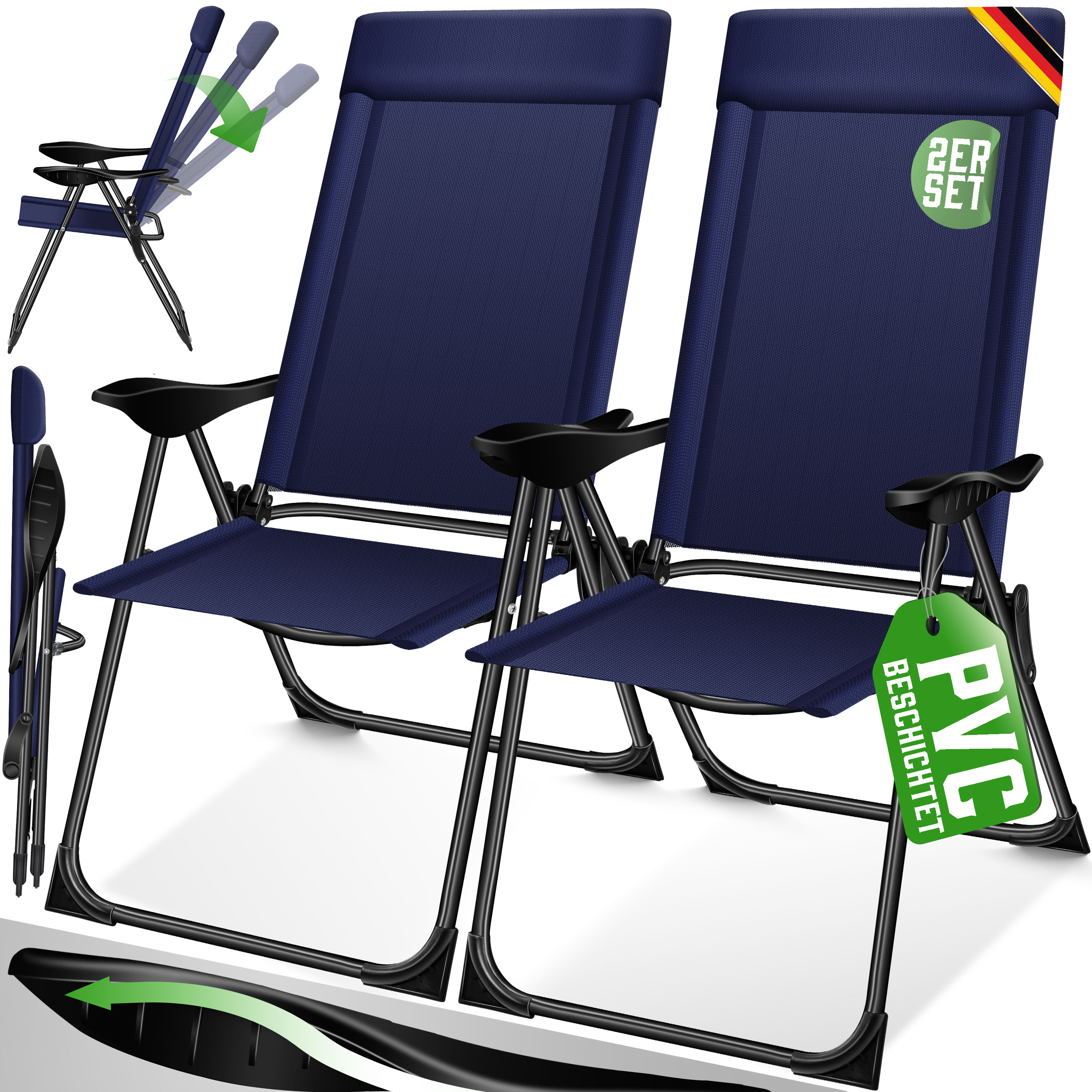 KESSER&reg; 2er Set Gartenstuhl Hochlehner Alu Klappstuhl 7-Fach Verstellbar mit Armlehnen Atmungsaktiv klappbar Campingstuhl Balkonstuhl Klappsessel Garten Terrasse - Bild 1