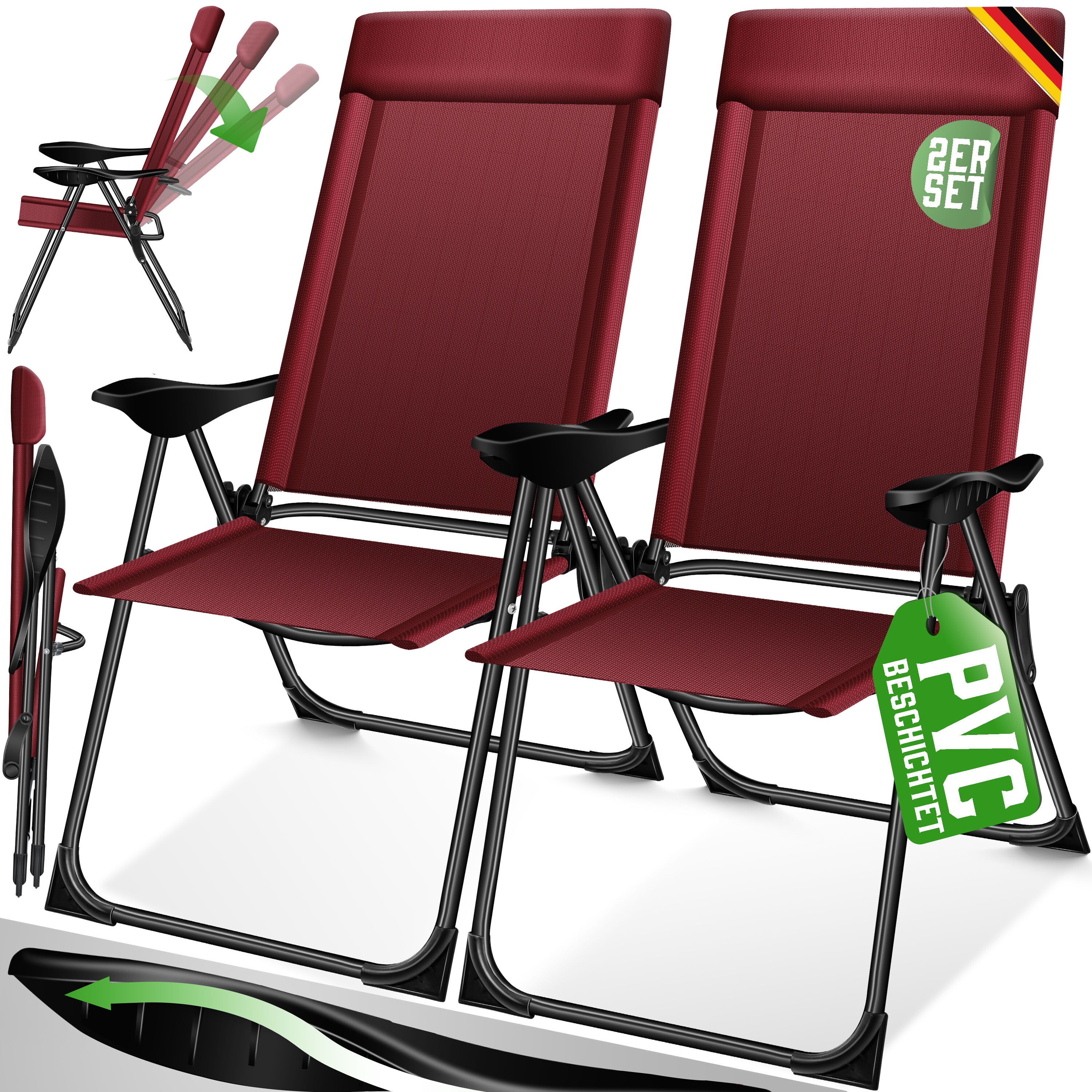 KESSER&reg; 2er Set Gartenstuhl Hochlehner Alu Klappstuhl 7-Fach Verstellbar mit Armlehnen Atmungsaktiv klappbar Campingstuhl Balkonstuhl Klappsessel Garten Terrasse - Bild 1