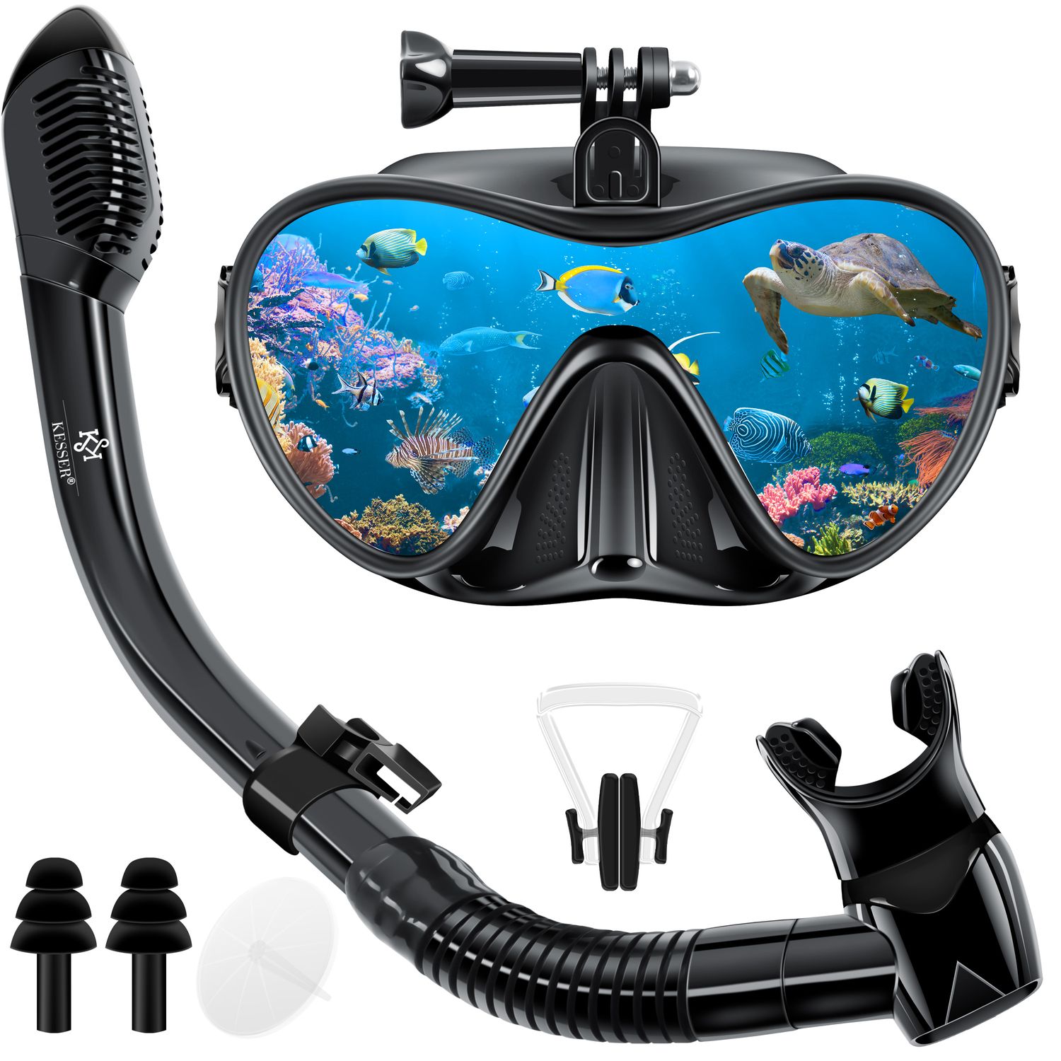 KESSER&reg; Schnorchelset Profi Taucherbrille Schnorchelmaske Tauchset Erwachsene Tauchmaske - Inkl. Action-Cam Halterung - Antibeschlag und Anti-Leck f&uuml;r Freitauchen und Schnorcheln Set Taucherbrille - Bild 1