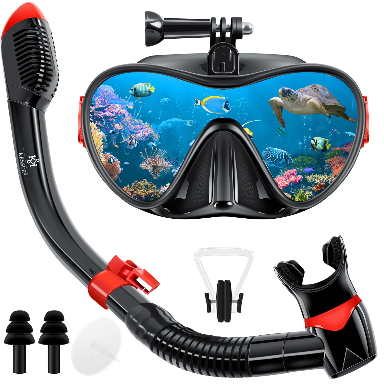 KESSER&reg; Schnorchelset Profi Taucherbrille Schnorchelmaske Tauchset Erwachsene Tauchmaske - Inkl. Action-Cam Halterung - Antibeschlag und Anti-Leck f&uuml;r Freitauchen und Schnorcheln Set Taucherbrille - Bild 1