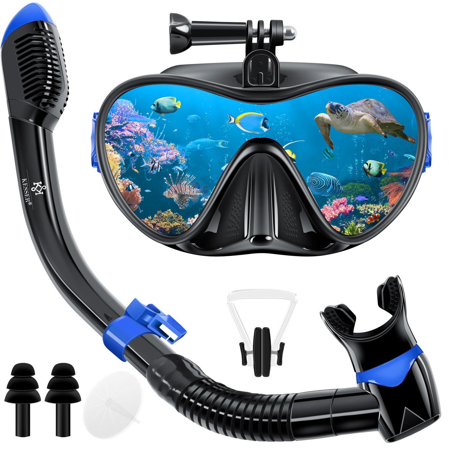 KESSER&reg; Schnorchelset Profi Taucherbrille Schnorchelmaske Tauchset Erwachsene Tauchmaske - Inkl. Action-Cam Halterung - Antibeschlag und Anti-Leck f&uuml;r Freitauchen und Schnorcheln Set Taucherbrille - Bild 1