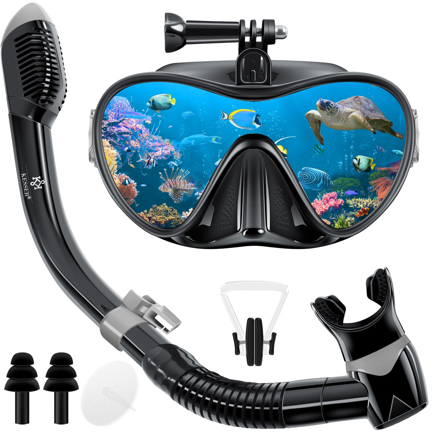 KESSER&reg; Schnorchelset Profi Taucherbrille Schnorchelmaske Tauchset Erwachsene Tauchmaske - Inkl. Action-Cam Halterung - Antibeschlag und Anti-Leck f&uuml;r Freitauchen und Schnorcheln Set Taucherbrille - Bild 1