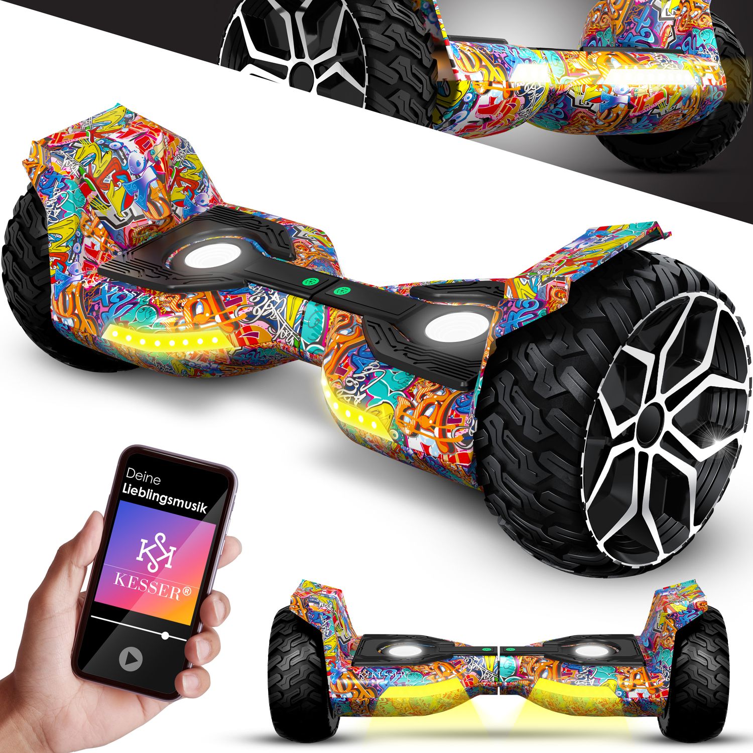 KESSER&reg; Hoverboard 8,5 Zoll 800 Watt K-HB-X10 mit Bluetooth Lautsprecher, LED Licht, Kinder Sicherheitsmodus, Dual Motor, Smart Elektro Self Balance Board Hover E-Scooter - Bild 1