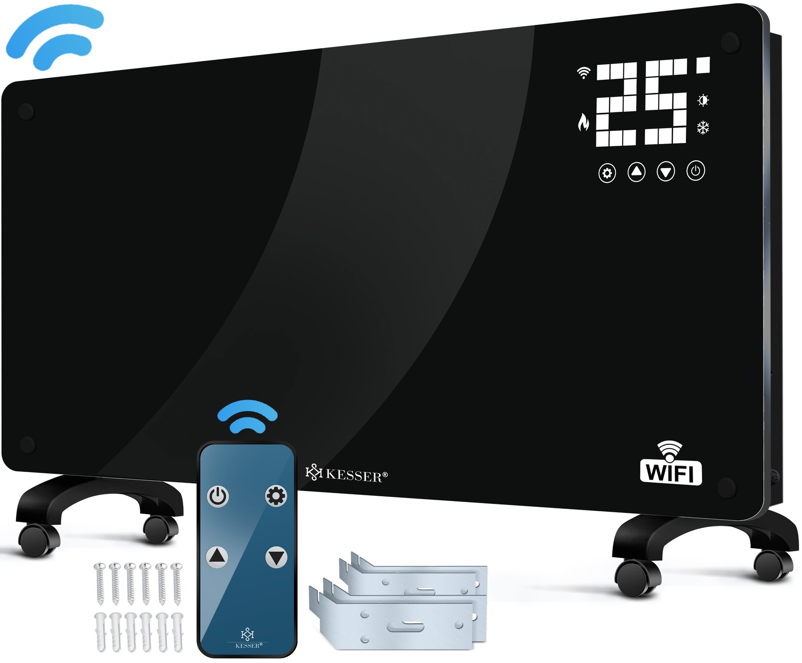 KESSER® Glaskonvektor Glasheizung Elektroheizkörper APP WiFi Funktion Inkl. Fernbedienung Elektroheizung Stand- oder ? Wand Heizung Heizkörper ?Touchscreen ? LCD-Display ? Timer 2500 Watt