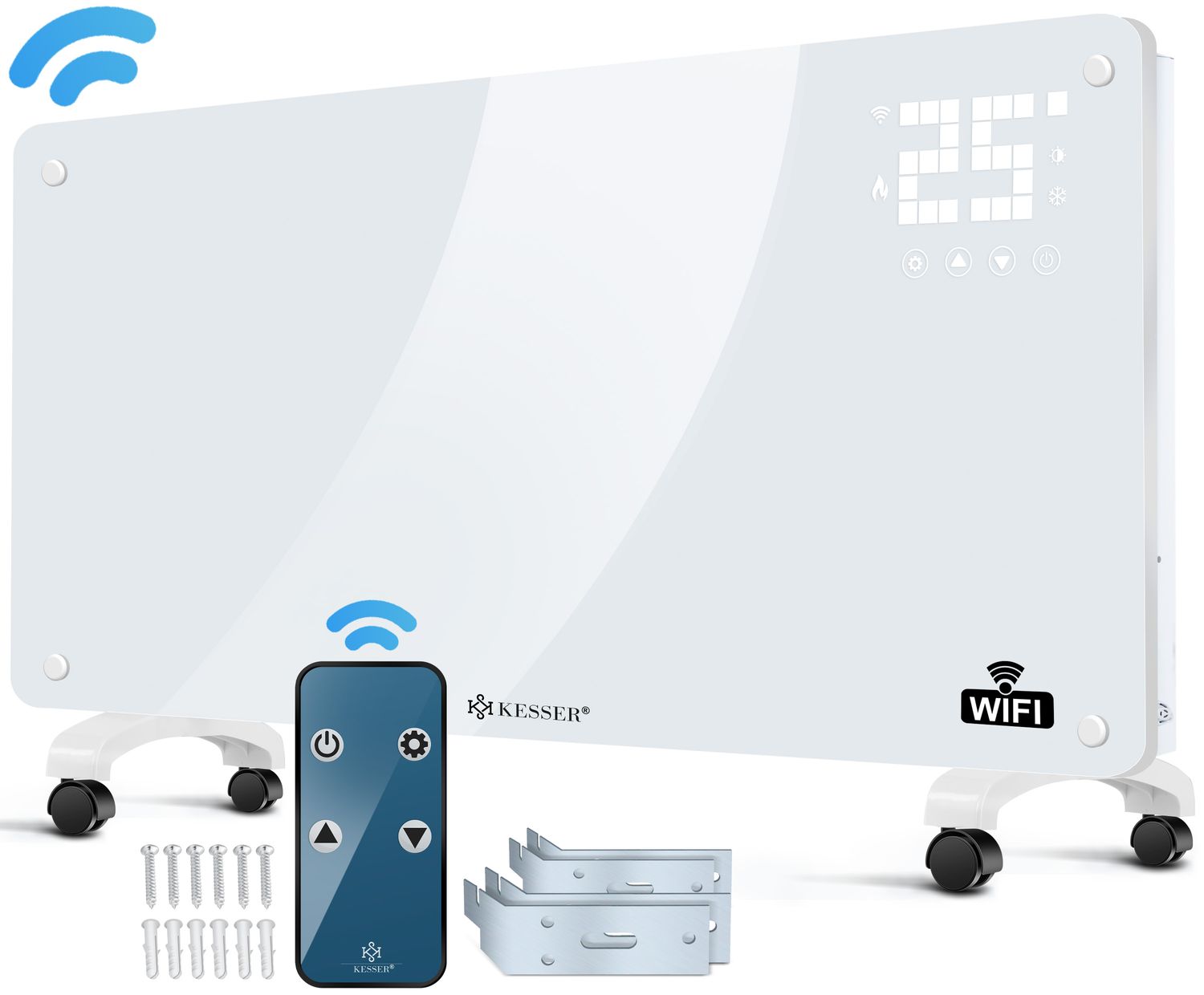 KESSER&reg; Glaskonvektor Glasheizung Elektroheizk&ouml;rper APP WiFi Funktion Inkl. Fernbedienung Elektroheizung Stand- oder ? Wand Heizung Heizk&ouml;rper ?Touchscreen ? LCD-Display ? Timer |  2500 Watt - Bild 1