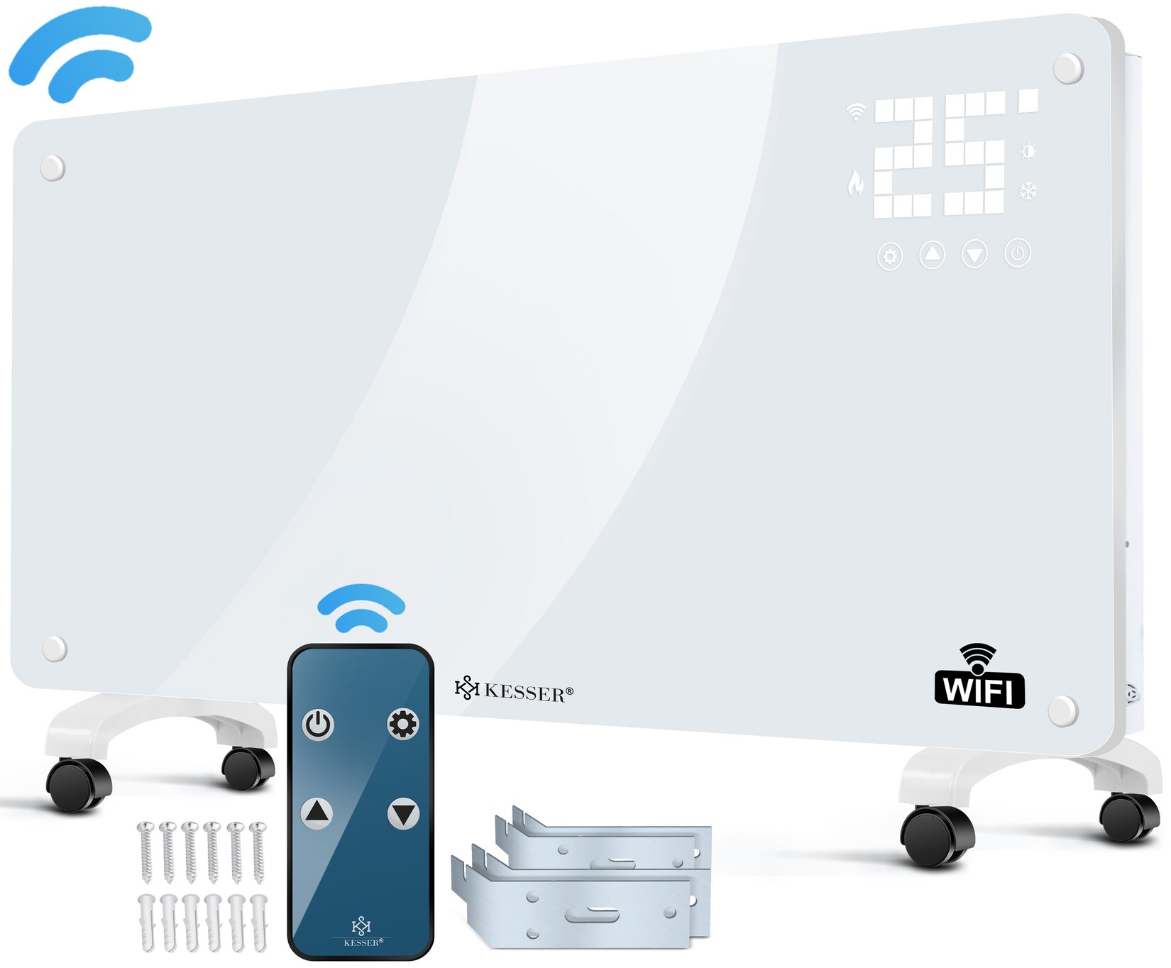KESSER® Glaskonvektor Glasheizung Elektroheizkörper APP WiFi Funktion Inkl. Fernbedienung Elektroheizung Stand- oder ? Wand Heizung Heizkörper ?Touchscreen ? LCD-Display ? Timer 2500 Watt
