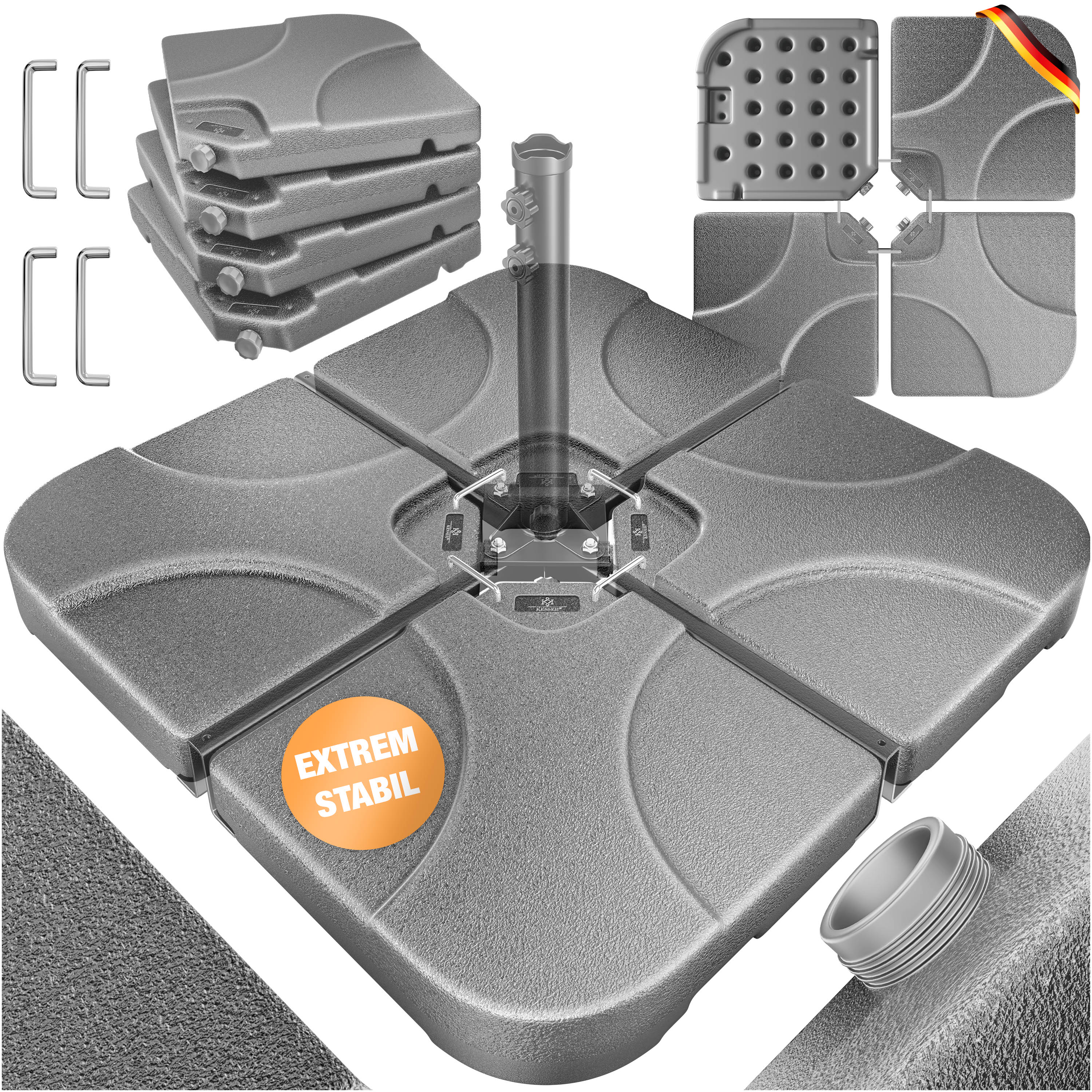 KESSER&reg; Sonnenschirmst&auml;nder 4-teilig Schirmgewicht Schirmst&auml;nder f&uuml;r Ampelschirm Bodenkreuz 60 Liter / 80 kg bef&uuml;llbar mit Wasser oder Sand Inkl. Metallverbinder Ampelschirmst&auml;nder Kunststoff - Bild 1