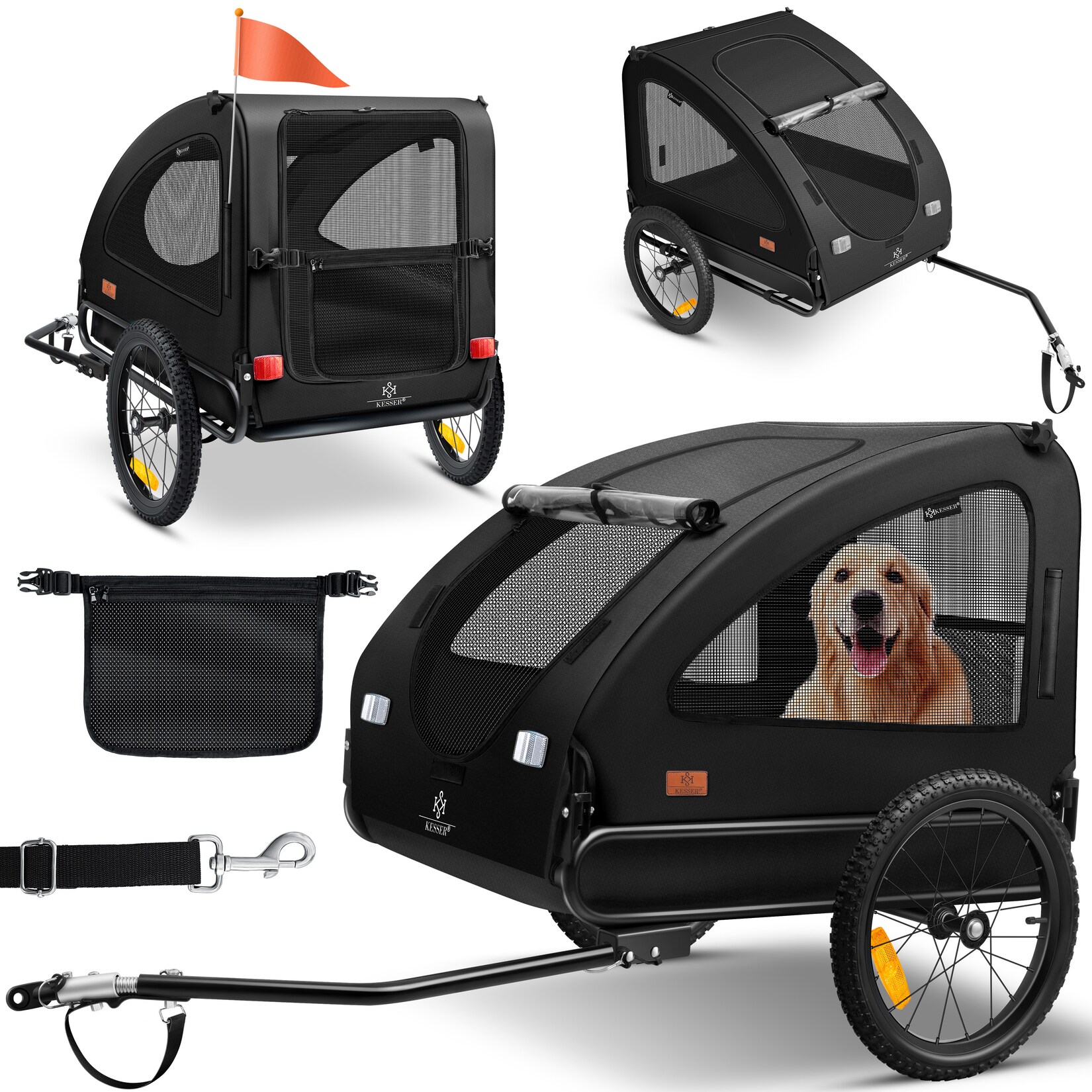 KESSER® Hundeanhänger Boxer 2-in-1 Hundebuggy Fahrradanhänger groß ca. 250L Volumen - Inkl. Fahne und Tasche - 600D Oxford Canvas, Klappbar SmartSpace Concept, maximale Belastbarkeit: 45kg