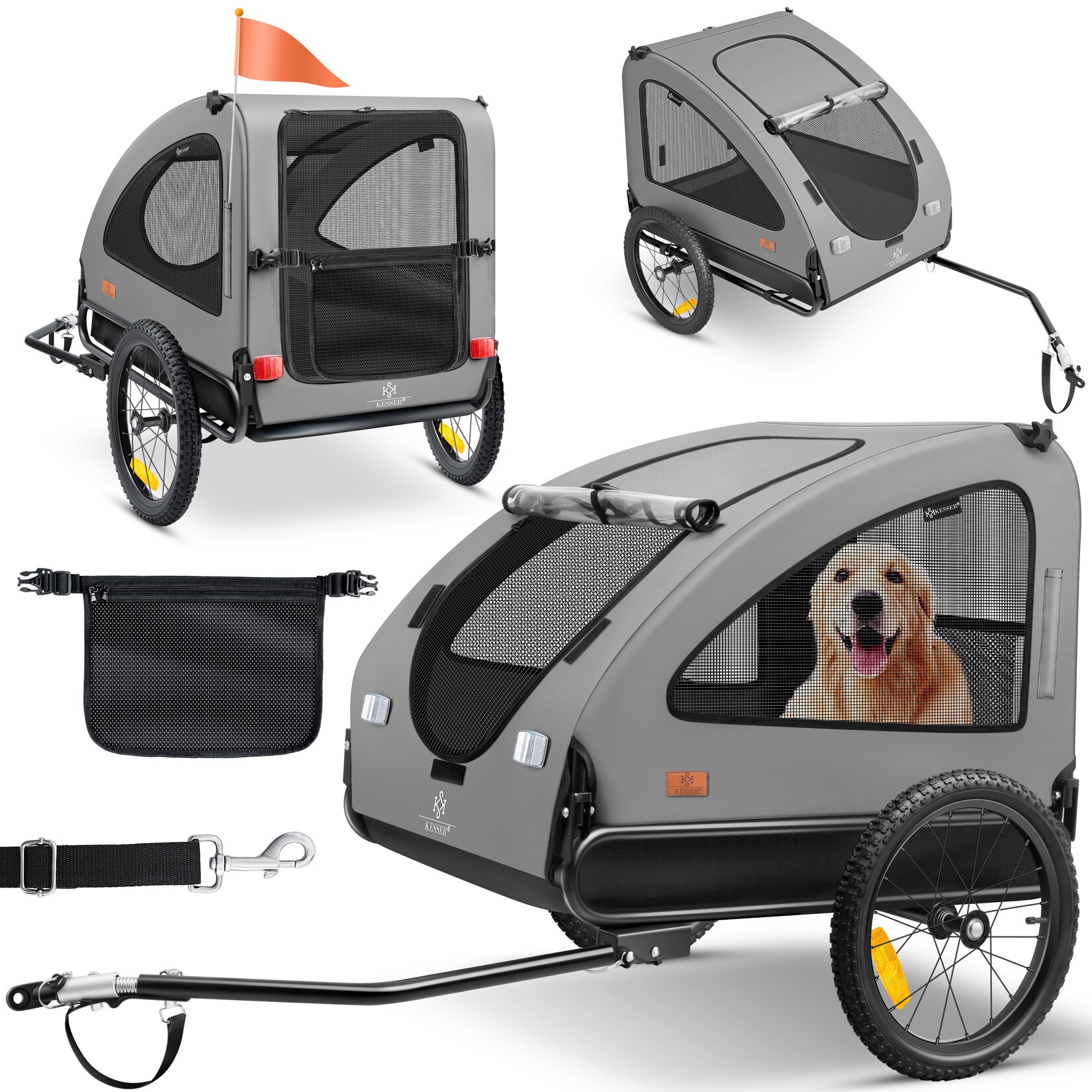 KESSER® Hundeanhänger Boxer 2-in-1 Hundebuggy Fahrradanhänger groß ca. 250L Volumen - Inkl. Fahne und Tasche - 600D Oxford Canvas, Klappbar SmartSpace Concept, maximale Belastbarkeit: 45kg