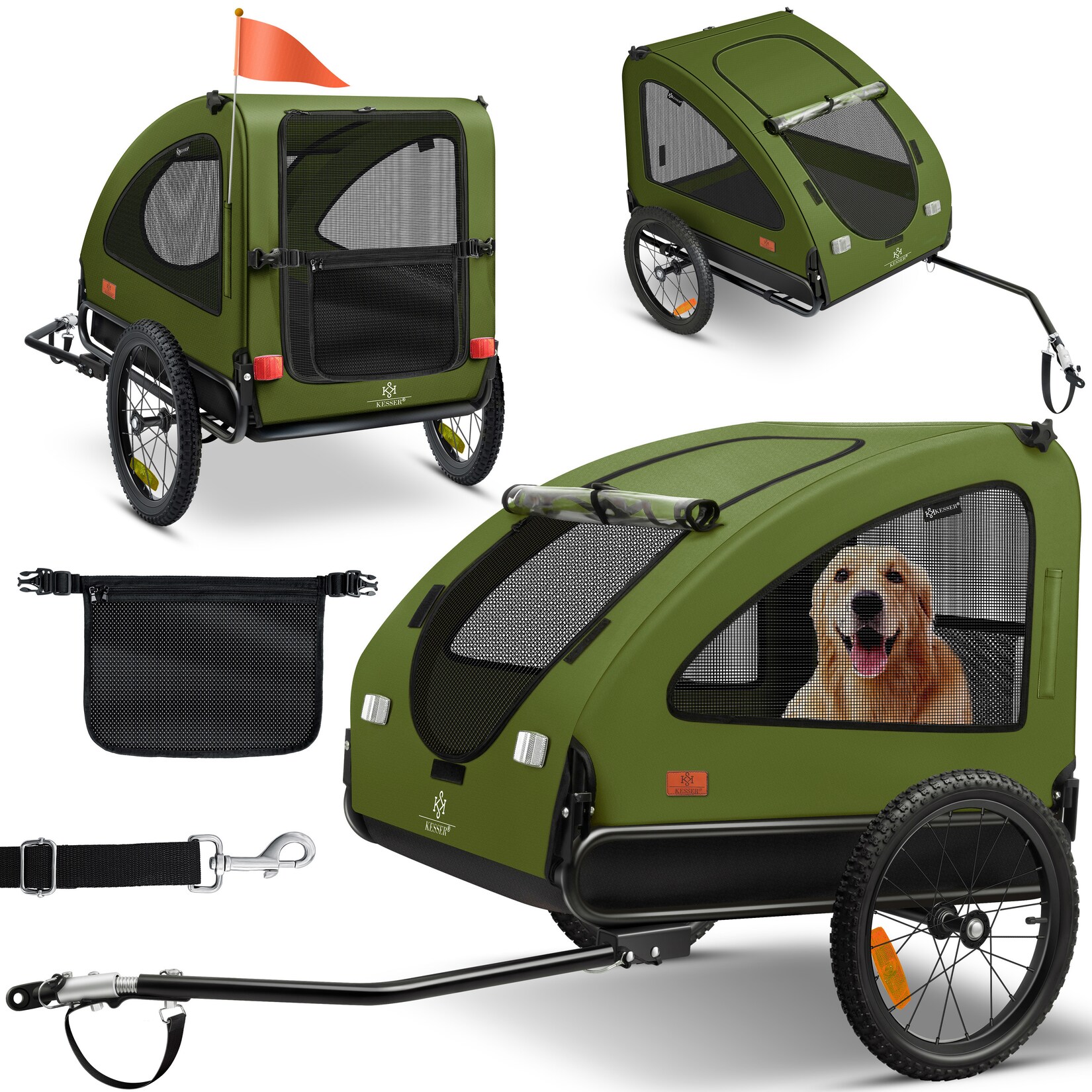 KESSER® Hundeanhänger Boxer 2-in-1 Hundebuggy Fahrradanhänger groß ca. 250L Volumen - Inkl. Fahne und Tasche - 600D Oxford Canvas, Klappbar SmartSpace Concept, maximale Belastbarkeit: 45kg