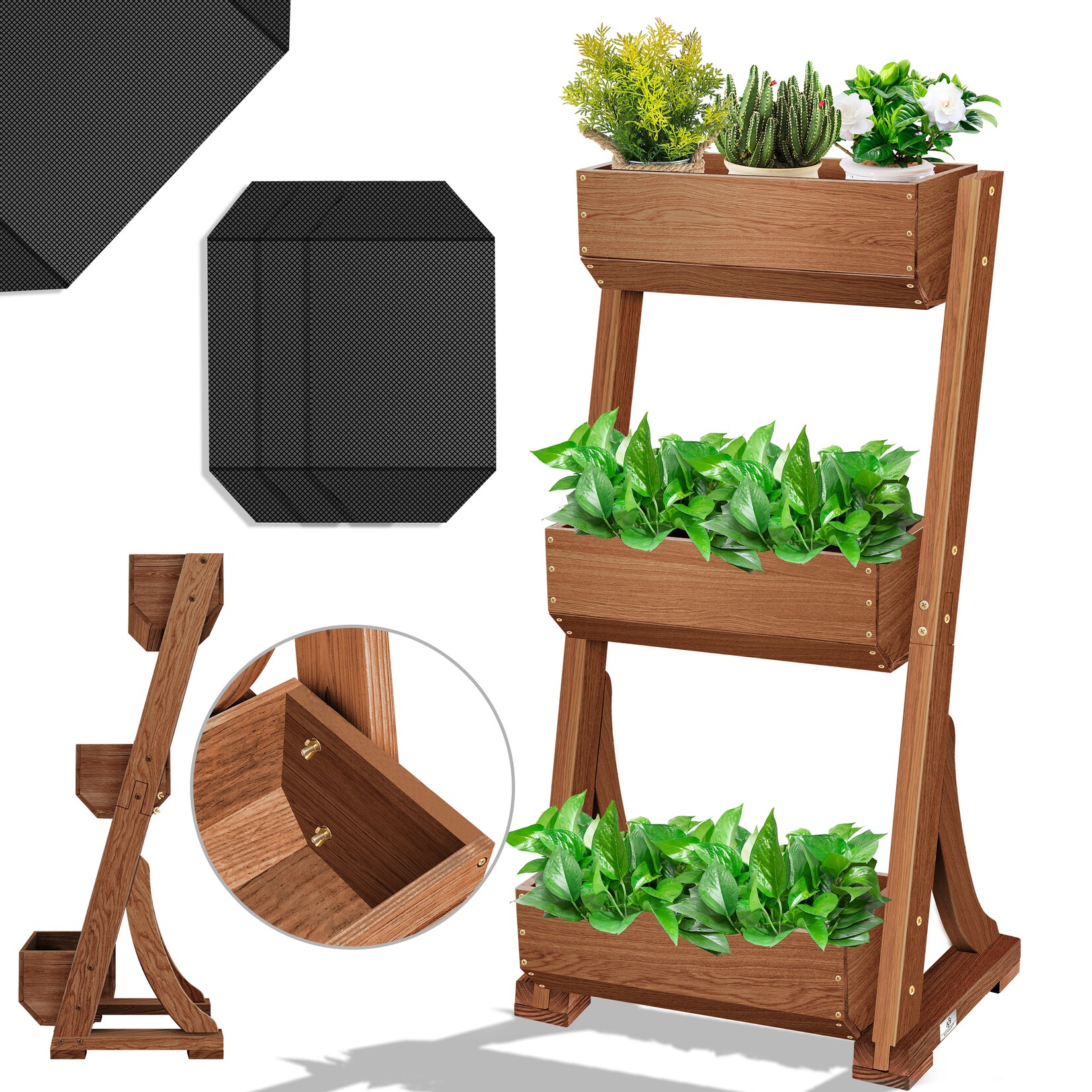 KESSER® Hochbeet mit Etagen Premium Blumenkasten Blumentreppe Pflanztreppe - Gemüsebeet Kräuterbeet Pflanzkübel Frühbeet Blumenbeet Pflanzkasten inkl. Gartenvlies- Beet für Terrasse Balkon & Garten