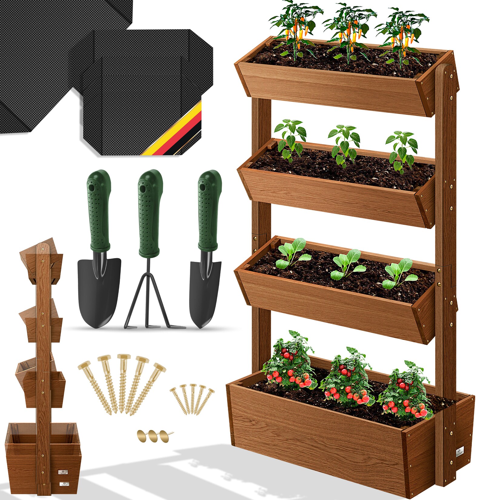 KESSER® Hochbeet mit Etagen Premium Blumenkasten Blumentreppe Pflanztreppe - Gemüsebeet Kräuterbeet Pflanzkübel Frühbeet Blumenbeet Pflanzkasten inkl. Gartenvlies- Beet für Terrasse Balkon & Garten