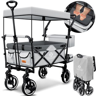KESSER® Bollerwagen Faltbar GTS-9100 mit Dach Handwagen Transportwagen klappbar belastbar bis 150kg mit Hartgummi-Räder & Feststellbremsen Vorne & Hinten Inkl. Schloss, Abdeckung, Wetter & Sichtschutz - Bild 1
