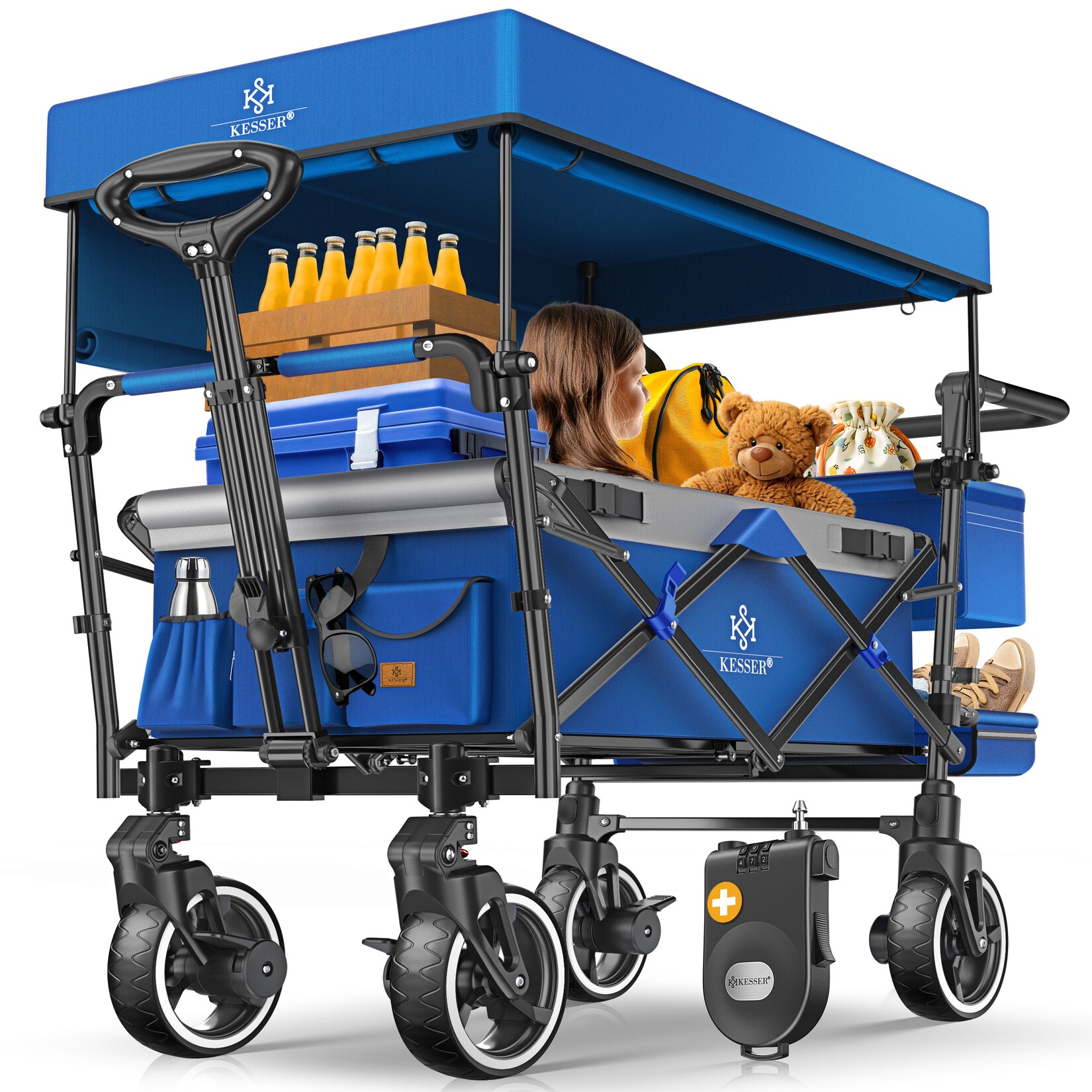 KESSER® Bollerwagen Faltbar GTS-9100 mit Dach Handwagen Transportwagen klappbar belastbar bis 150kg mit Hartgummi-Räder & Feststellbremsen …