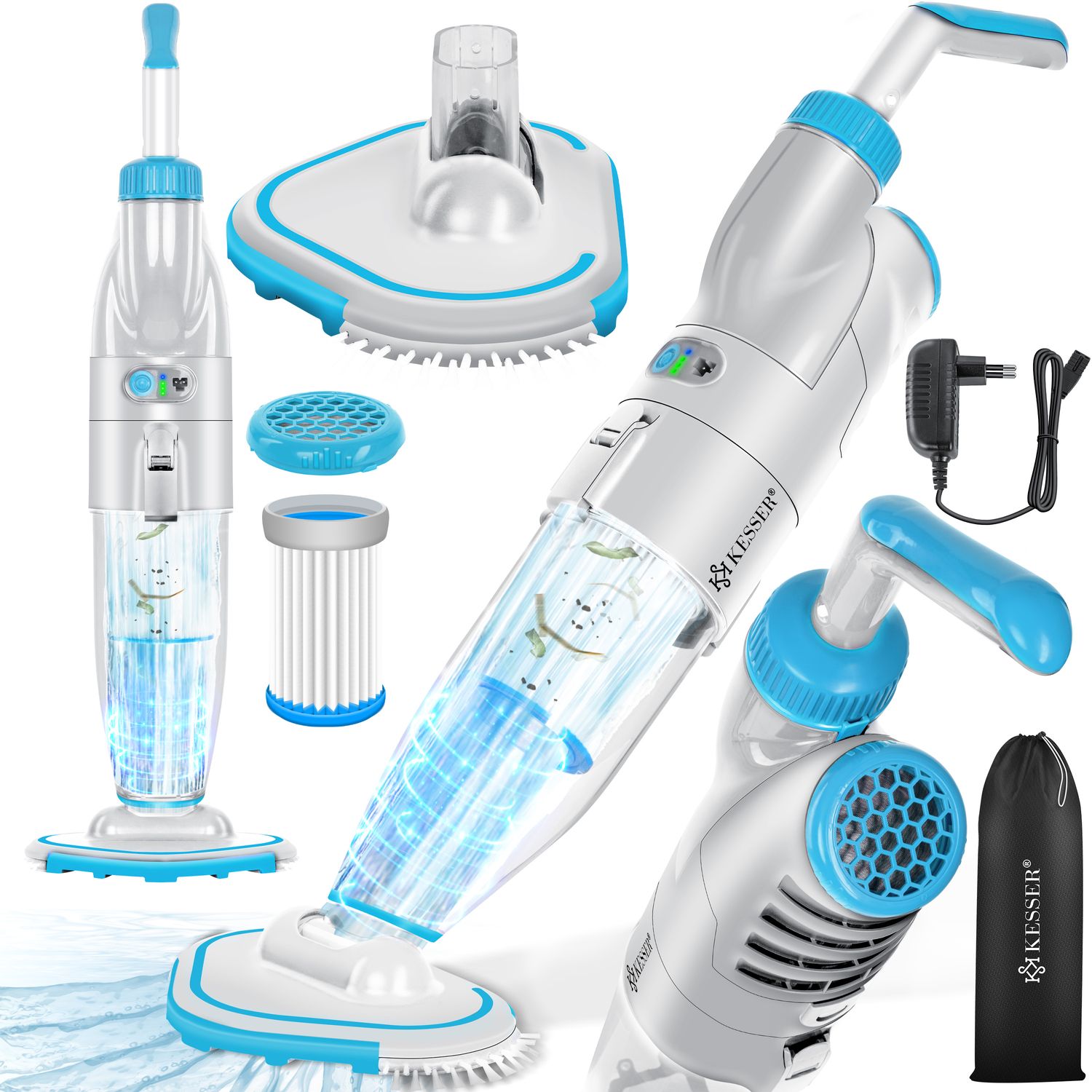 KESSER&reg; Poolsauger mit Akku | elektrisch Pool Bodensauger Handsauger | Poolreiniger mit Filter & 2-Geschwindigkeits-System | Handsauger Reinigungsset kabellos, Inkl. Abdeckung - Bild 1