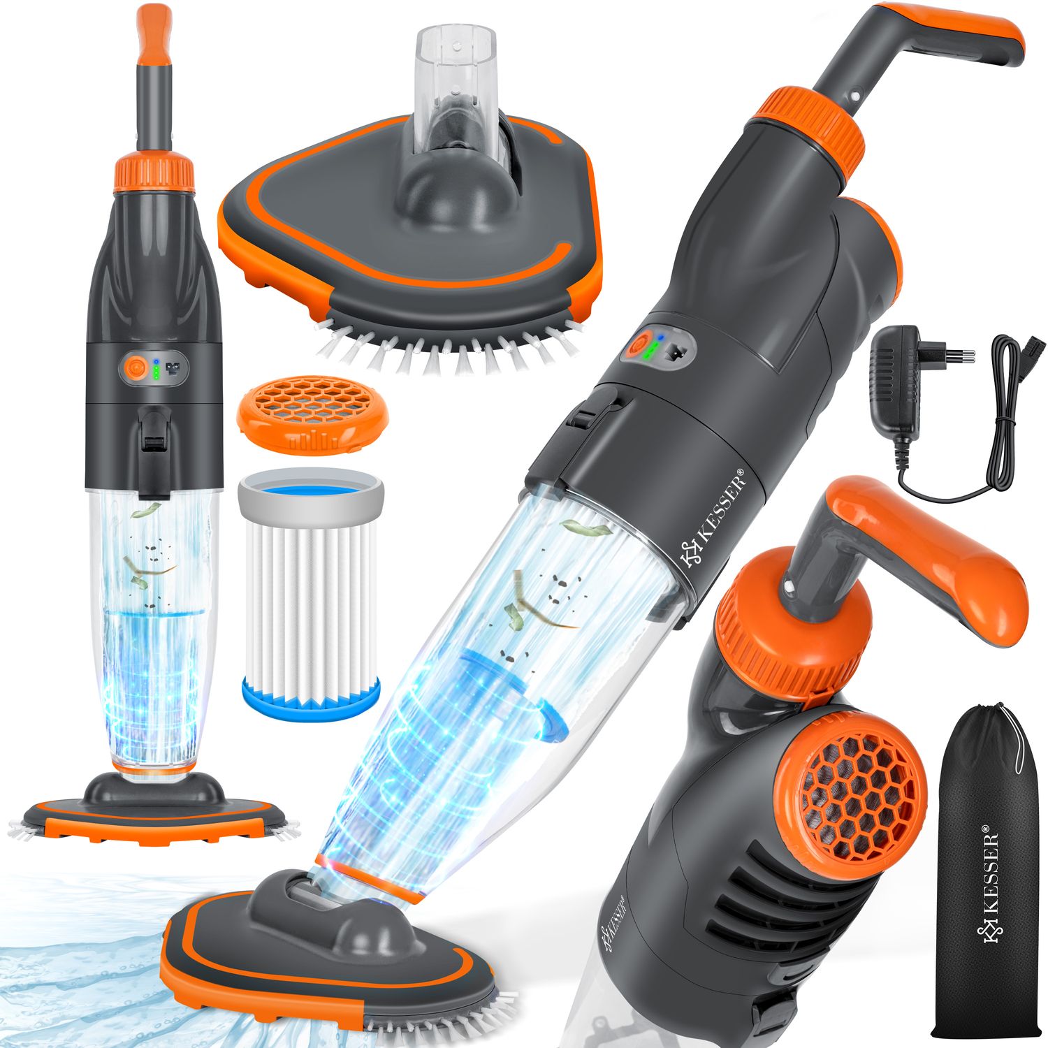 KESSER&reg; Poolsauger mit Akku | elektrisch Pool Bodensauger Handsauger | Poolreiniger mit Filter & 2-Geschwindigkeits-System | Handsauger Reinigungsset kabellos, Inkl. Abdeckung - Bild 1