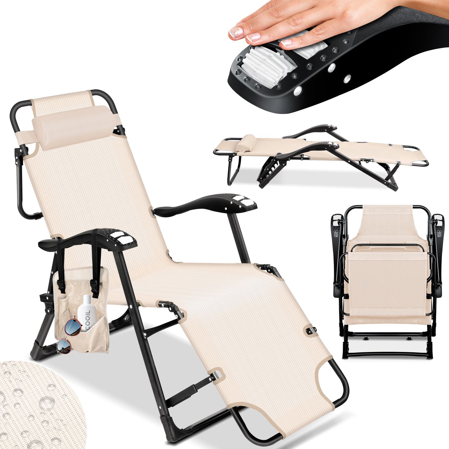 KESSER&reg; Sonnenliege Liegestuhl Gartenliege klappbar Mit Sonnendach Inkl. Kopfkissen, Massagefunktion + Tasche | 5-Fach verstellbar mit Stahlrahmen R&uuml;ckenlehne Armlehnen | Garten Liege Gartenstuhl - Bild 1