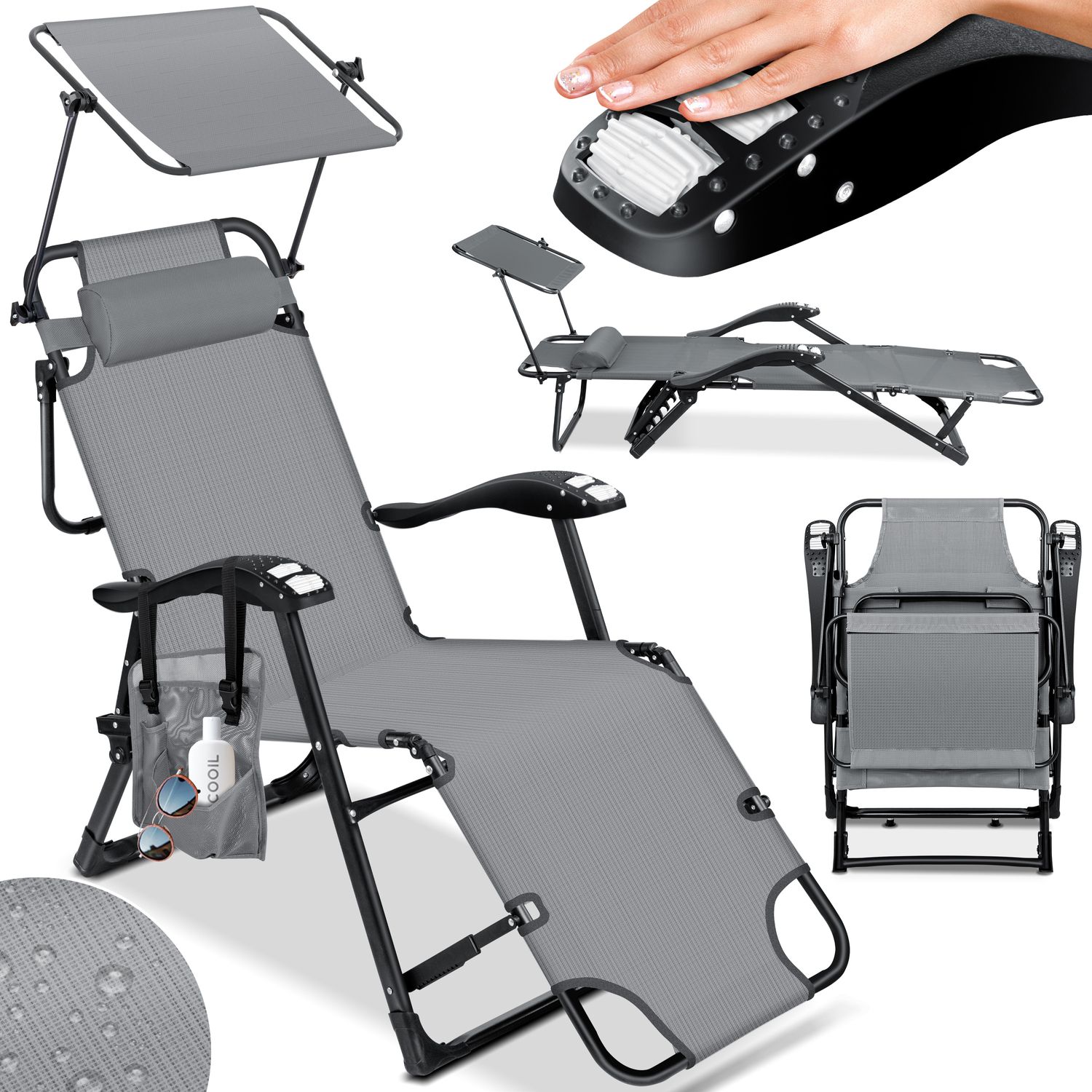 KESSER&reg; Sonnenliege Liegestuhl Gartenliege klappbar Mit Sonnendach Inkl. Kopfkissen, Massagefunktion + Tasche | 5-Fach verstellbar mit Stahlrahmen R&uuml;ckenlehne Armlehnen | Garten Liege Gartenstuhl - Bild 1