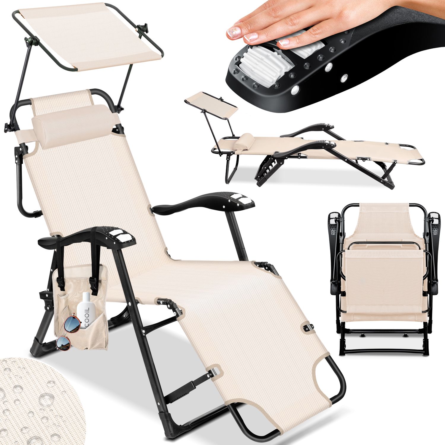 KESSER&reg; Sonnenliege Liegestuhl Gartenliege klappbar Mit Sonnendach Inkl. Kopfkissen, Massagefunktion + Tasche | 5-Fach verstellbar mit Stahlrahmen R&uuml;ckenlehne Armlehnen | Garten Liege Gartenstuhl - Bild 1