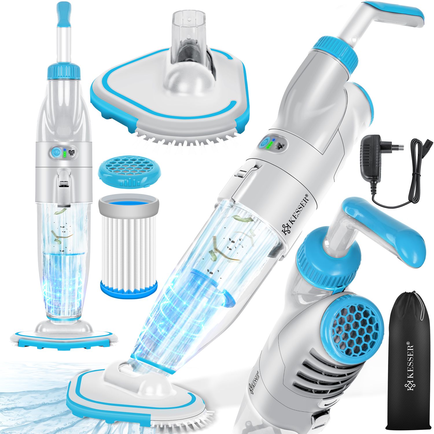KESSER&reg; Poolsauger mit Akku | elektrisch Pool Bodensauger Handsauger | Poolreiniger mit Filter & 2-Geschwindigkeits-System | Handsauger Reinigungsset kabellos, Inkl. Abdeckung - Bild 1