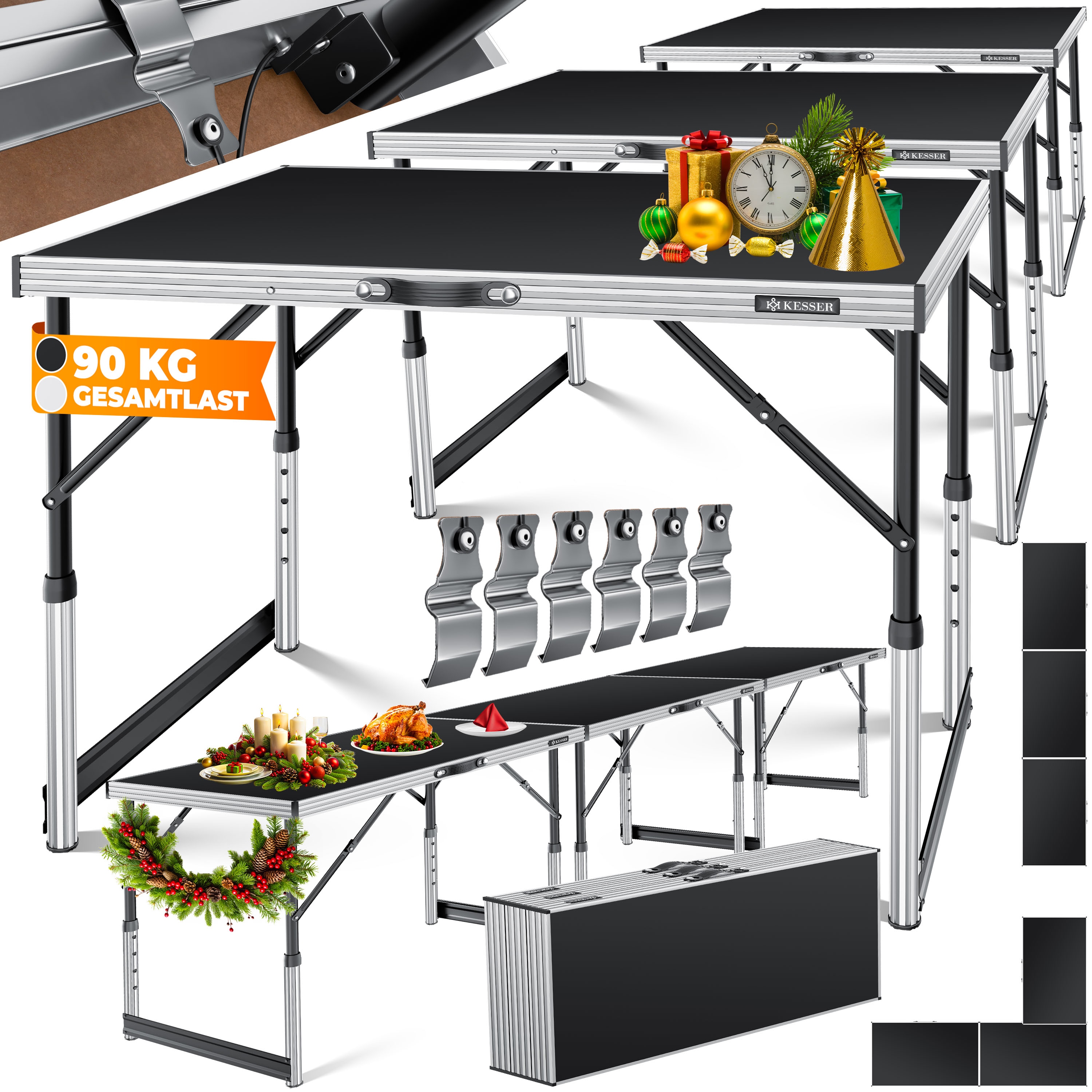 KESSER&reg; Multifunktionstisch Profi 3- teilig, 100 x 60 cm, Tapeziertisch 30kg Tragkraft je Tisch Mit Ausziehfunktion Klapptisch Flohmarktisch Beistelltisch Mehrzwecktisch Campingtisch h&ouml;henverstellbar - Bild 1