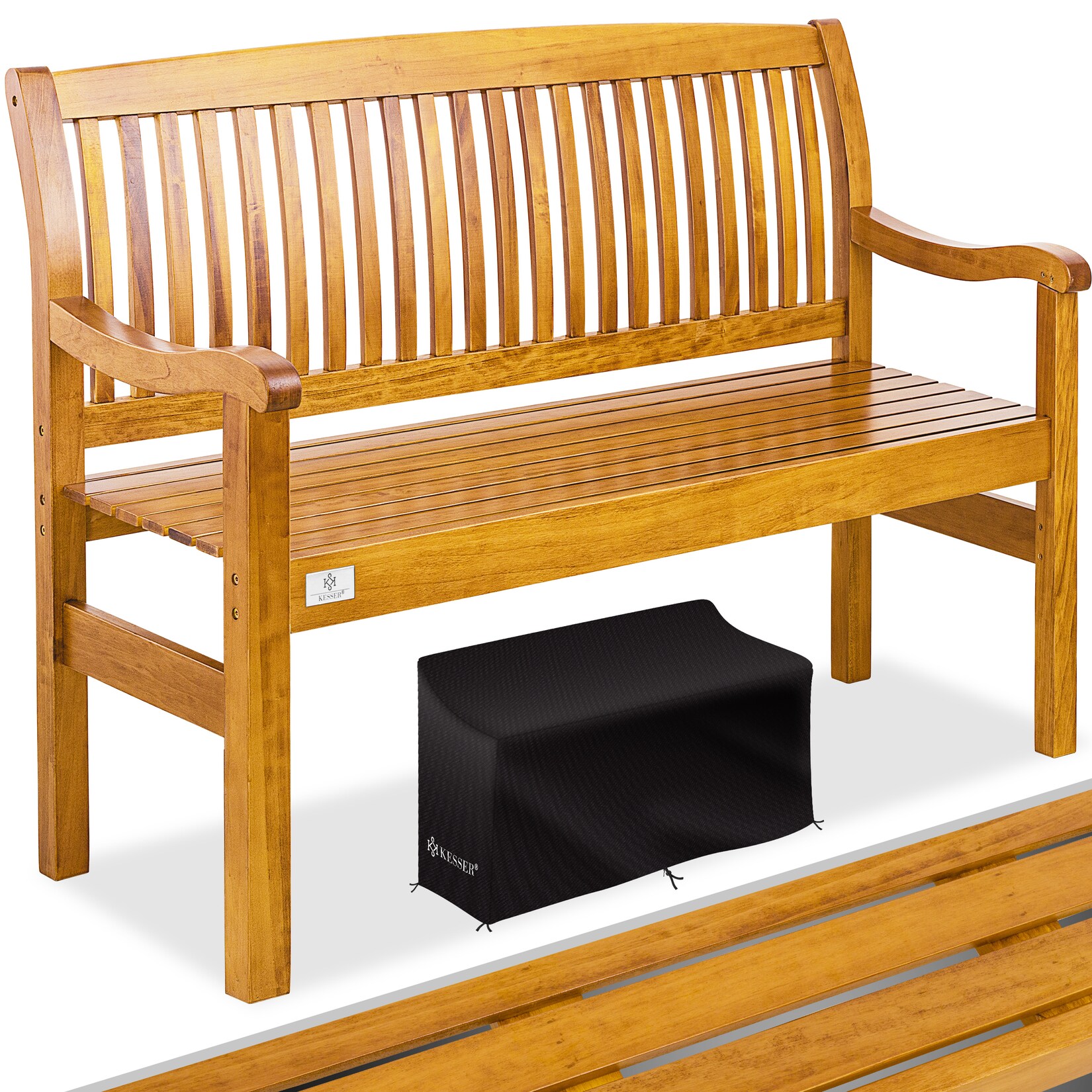 ® Gartenbank Holz Holzbank wetterfest   Für 3 bis 4 Personen   Parkbank aus Massivholz   Sitzbank  belastbar   Balkonbank Bank für Balkon Terrasse & Garten inkl. Cover