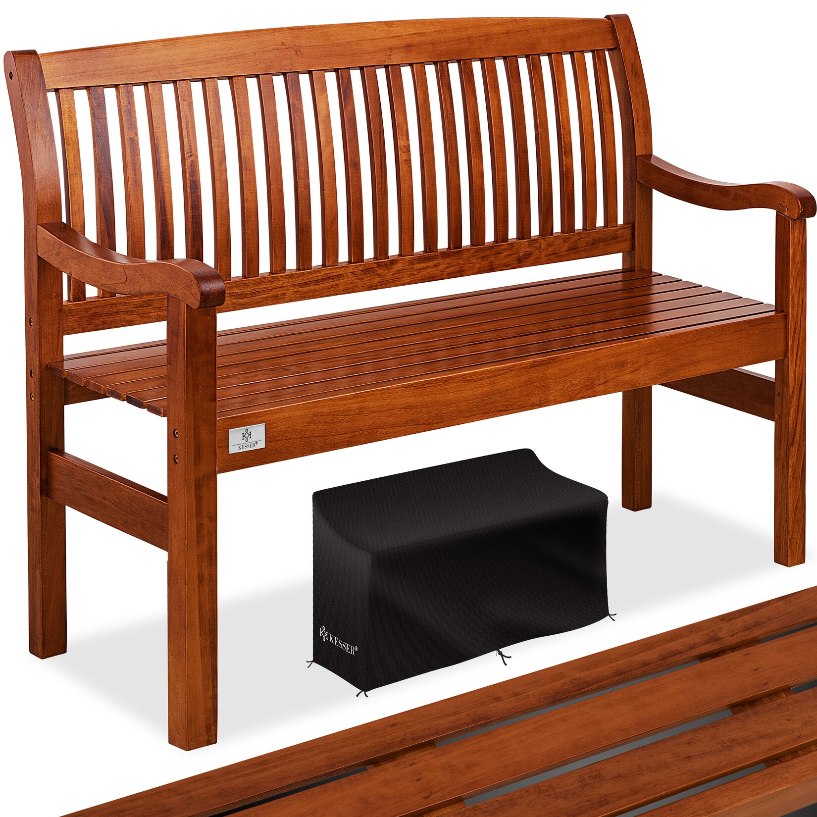 ® Gartenbank Holz Holzbank wetterfest   Für 3 bis 4 Personen   Parkbank aus Massivholz   Sitzbank  belastbar   Balkonbank Bank für Balkon Terrasse & Garten inkl. Cover