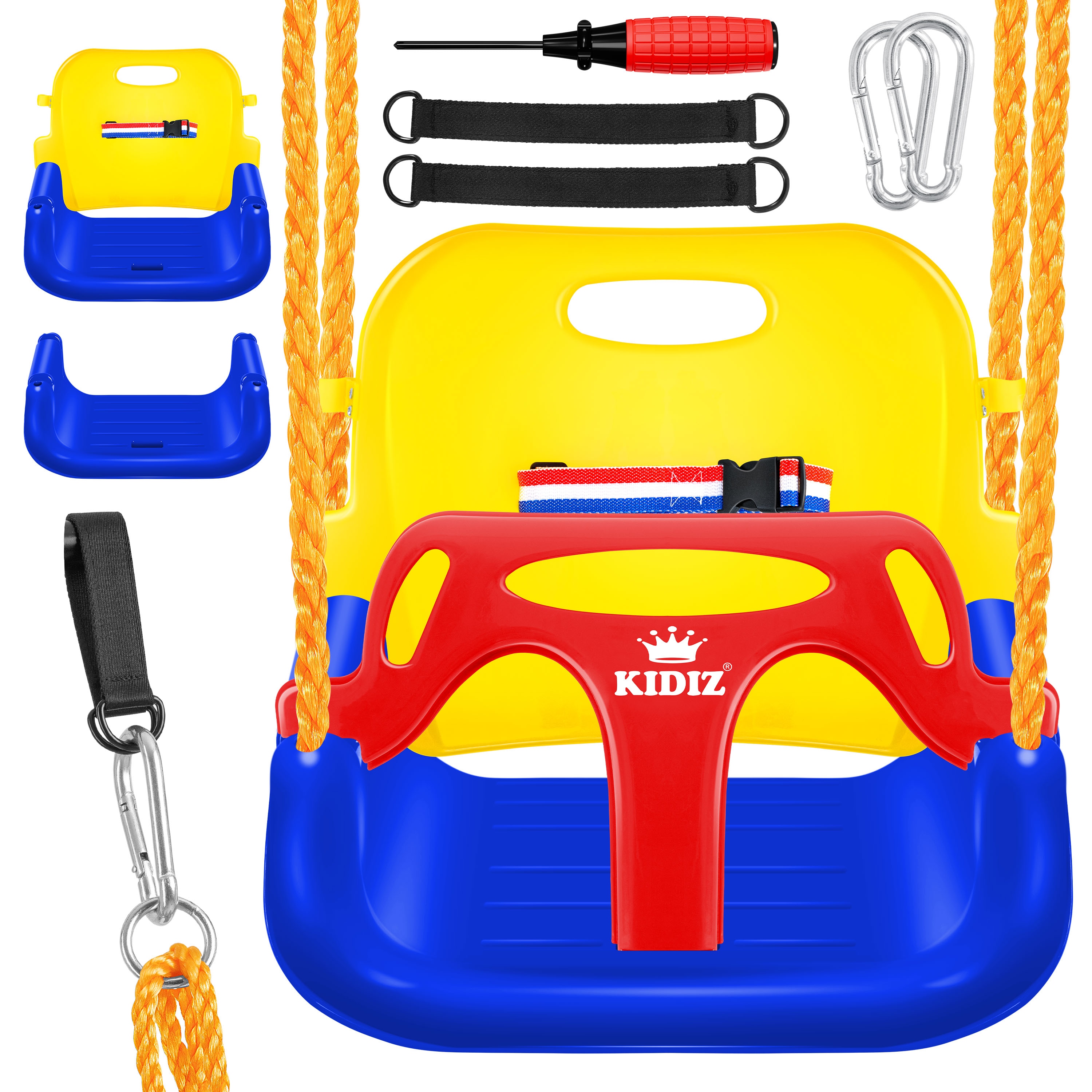 KIDIZ&reg; Babyschaukel Kinderschaukel 3 in 1 Babysitz verstellbar Mitwachsend Schaukelsitz Gartenschaukel f&uuml;r Baby Kinder mit R&uuml;ckenlehne und Anschnallgurt belastbar bis 100kg Indoor Outdoor - Bild 1