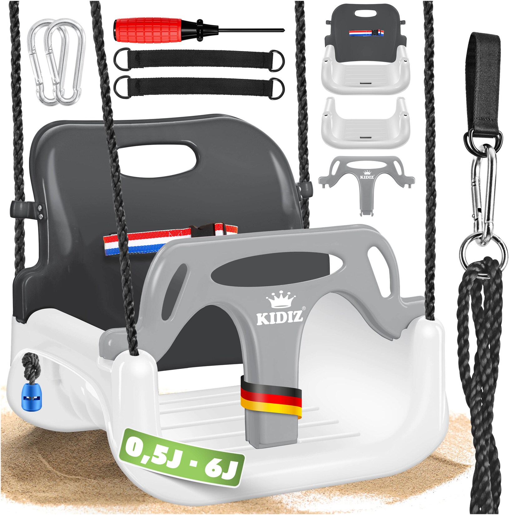 KIDIZ® Babyschaukel Kinderschaukel 3 in 1 Babysitz verstellbar Mitwachsend Schaukelsitz Gartenschaukel für Baby Kinder mit Rückenlehne und Anschnallgurt belastbar bis 100kg Indoor Outdoor