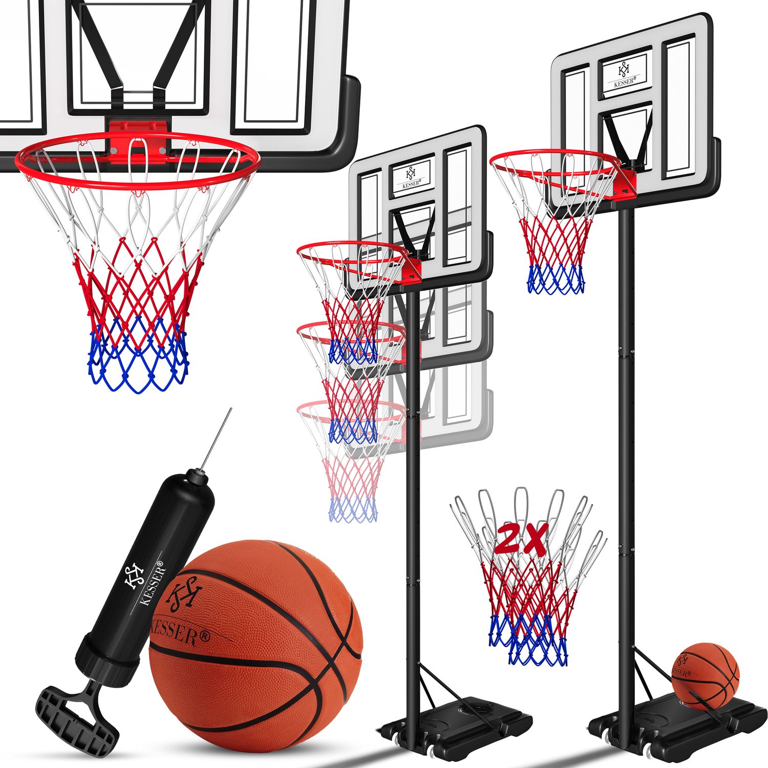KESSER&reg; Basketballkorb Premium mit St&auml;nder Rollen Inkl. Basketball + Pumpe verstellbare Korbh&ouml;he 230 bis 305 cm h&ouml;henverstellbar Korbanlage Outdoor komplett Basketballanlage f&uuml;r Erwachsene Kinder - Bild 1