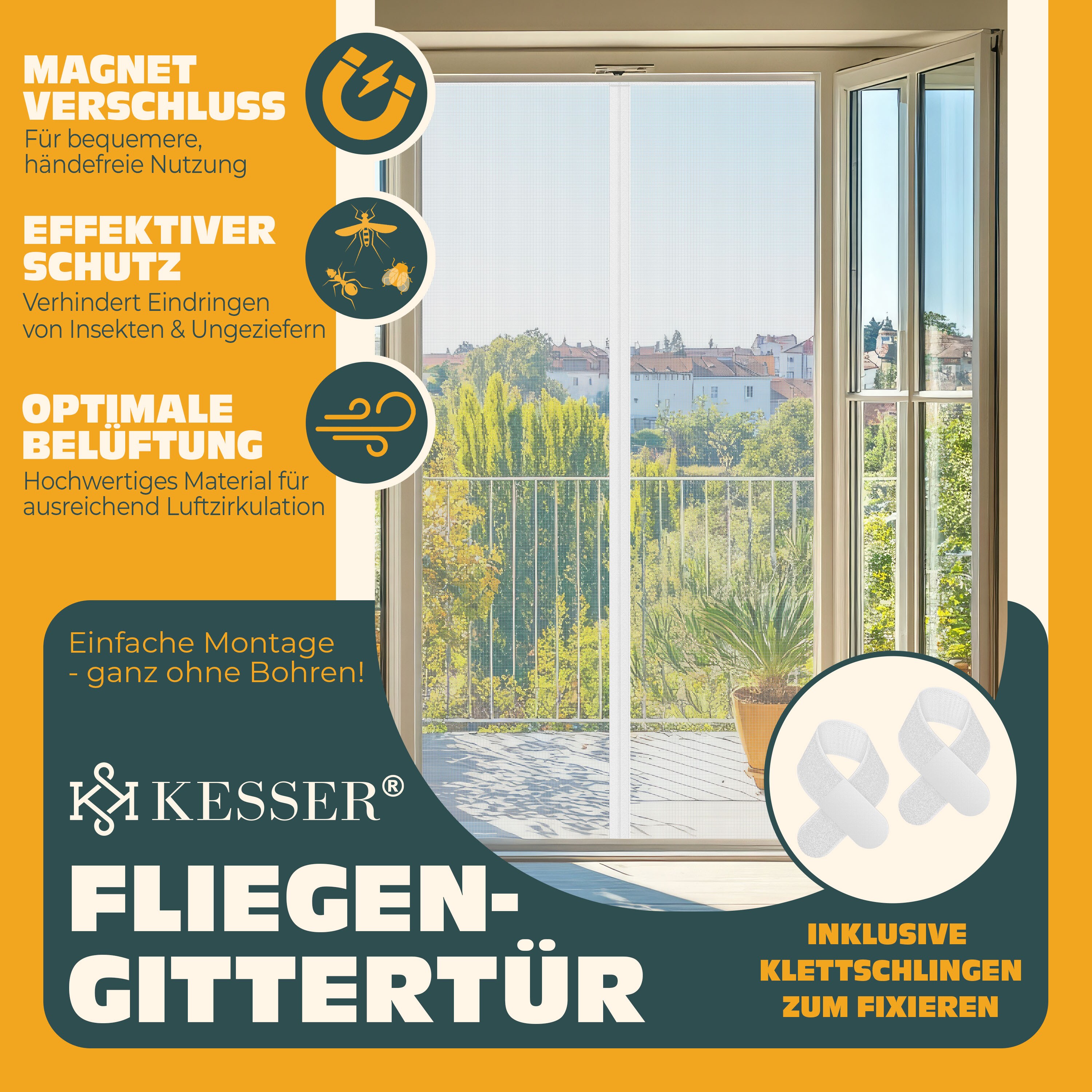 Liveinu Fliegengitter Für Tür/Fenster 150x200 Cm - Magnetverschluss, Ohne Bohren, Insektenschutz Für Balkon- & Terrassentür