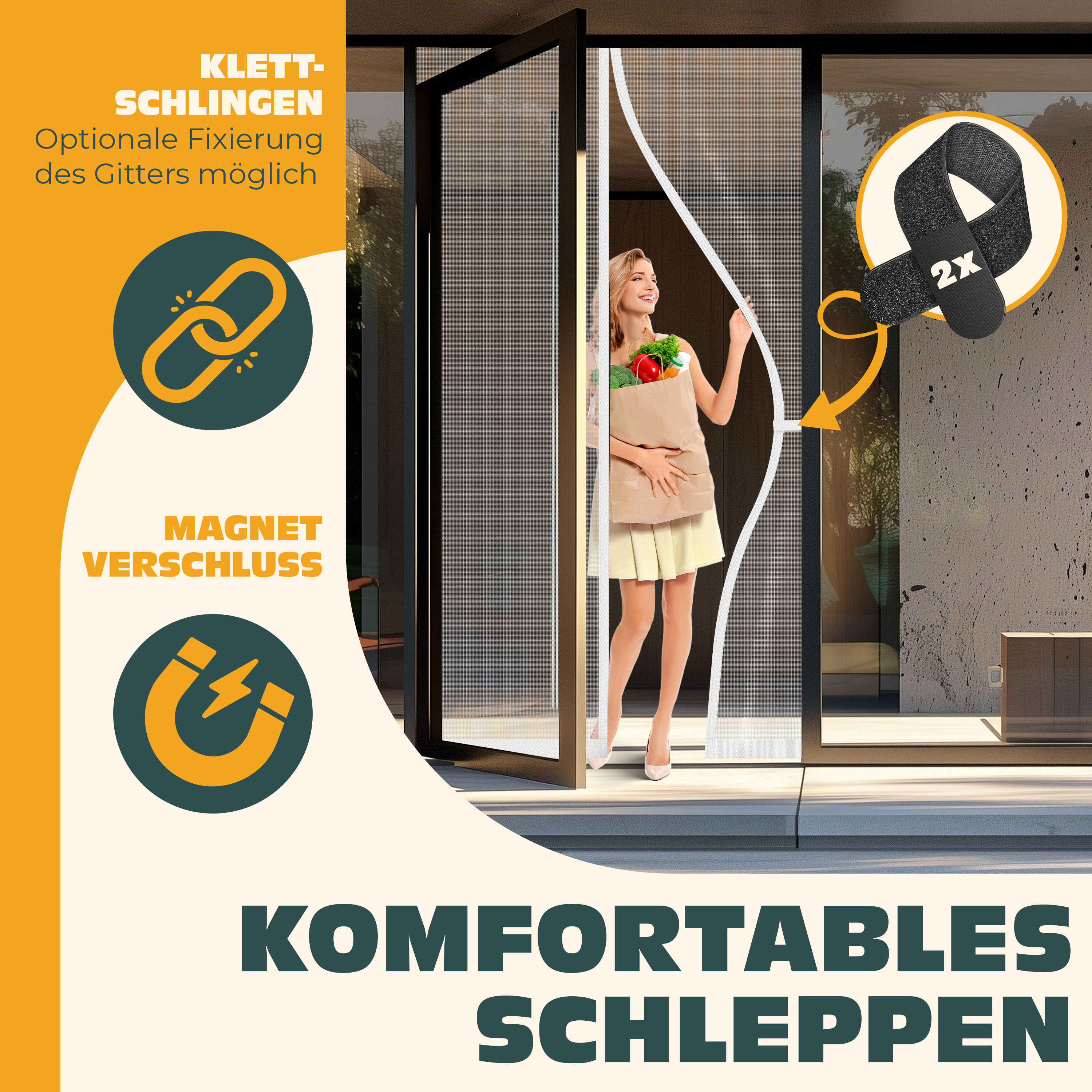 Magnet-Fliegengitter Tür 175x270 Cm – Insektenschutz Ohne Bohren, Mit Klettmontage | Für Terrassentür, Wohnzimmer, Weiß