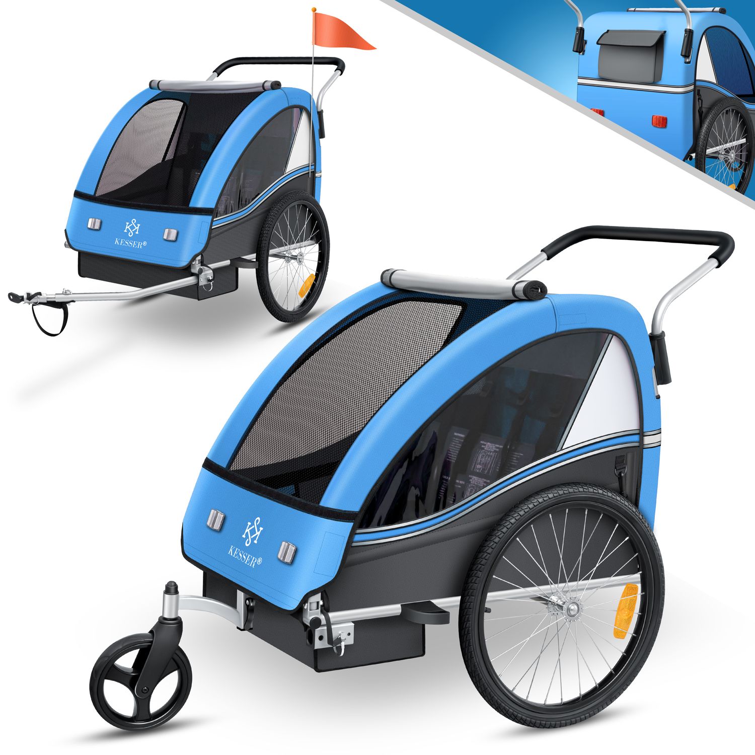 KESSER&reg; Kinderanh&auml;nger Fahrradanh&auml;nger Sport-RX 2 in 1 Joggerfunktion Kinderfahrradanh&auml;nger + 5-Punkt Sicherheitsgurt 360&deg;-Vorderrad Jogger Buggy Fahrrad Anh&auml;nger f&uuml;r 1 bis 2 Kinder max. 40kg - Bild 1