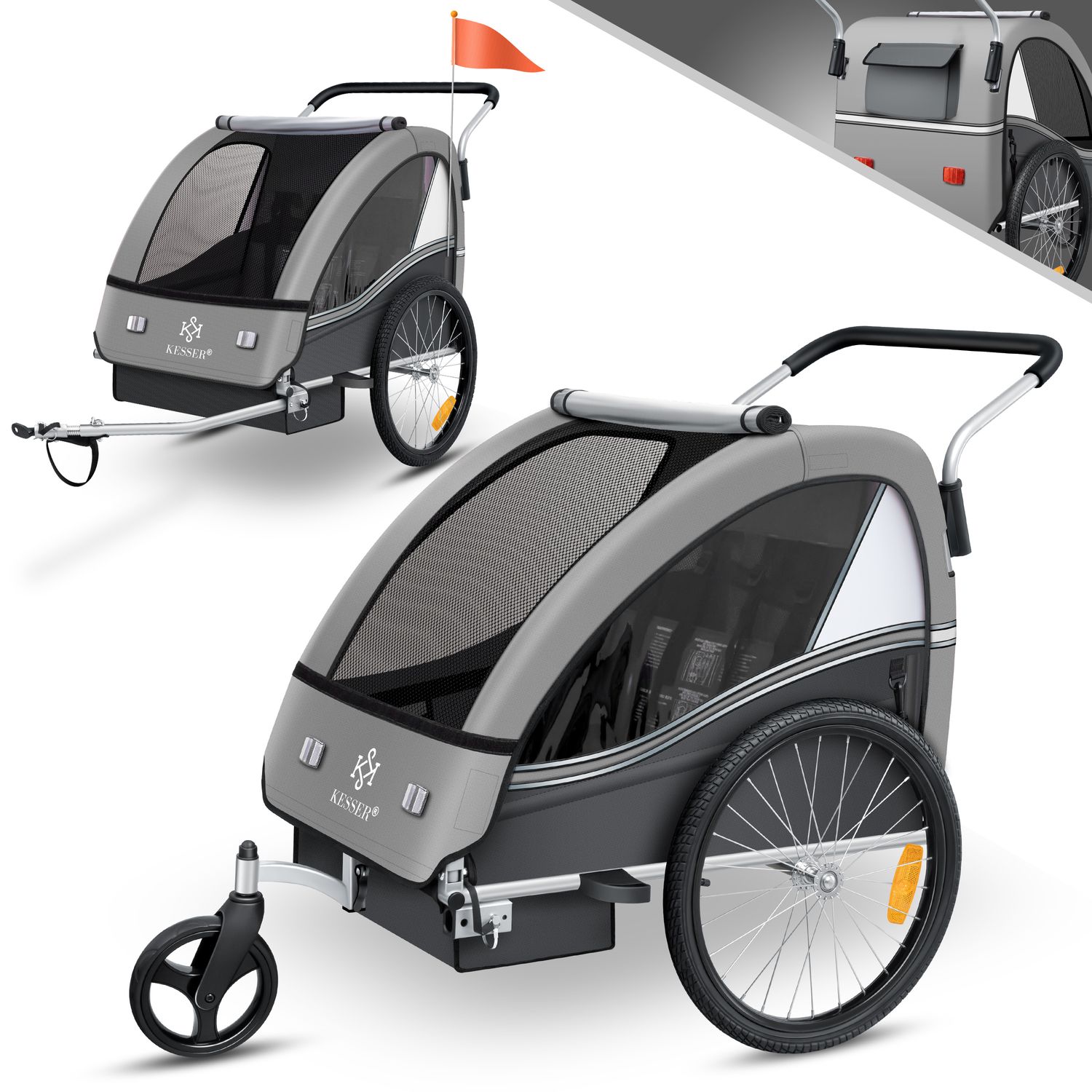 KESSER&reg; Kinderanh&auml;nger Fahrradanh&auml;nger Sport-RX 2 in 1 Joggerfunktion Kinderfahrradanh&auml;nger + 5-Punkt Sicherheitsgurt 360&deg;-Vorderrad Jogger Buggy Fahrrad Anh&auml;nger f&uuml;r 1 bis 2 Kinder max. 40kg - Bild 1