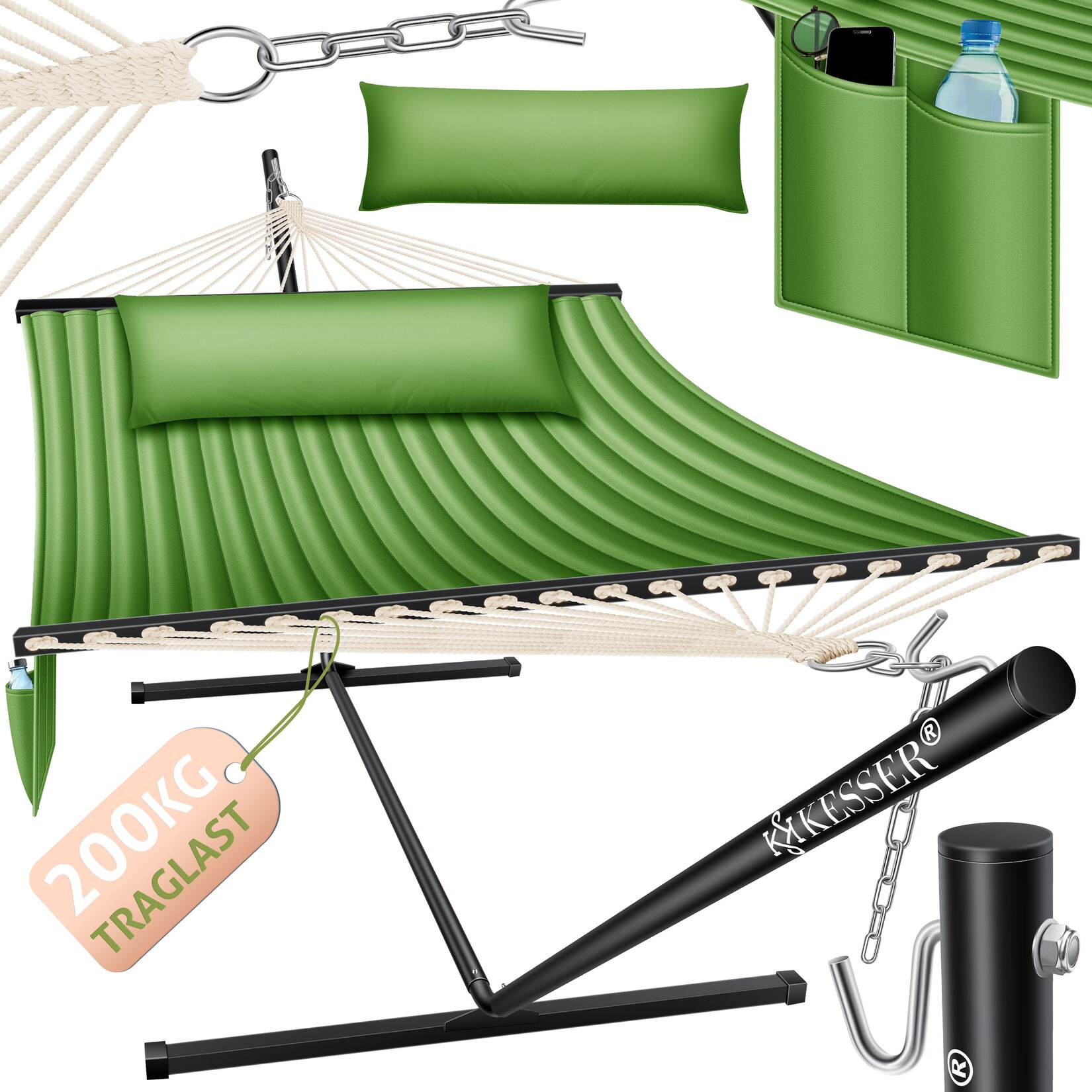 KESSER® Hängematte HILL mit Gestell Kissen Doppelhängematte für 2 Personen-Stabiler Rahmen -200kg Belastbarkeit Indoor & Outdoor XXL Hängesessel Doppel Mehrpersonen Garten Pool Balkon Terrasse | 04260729118882