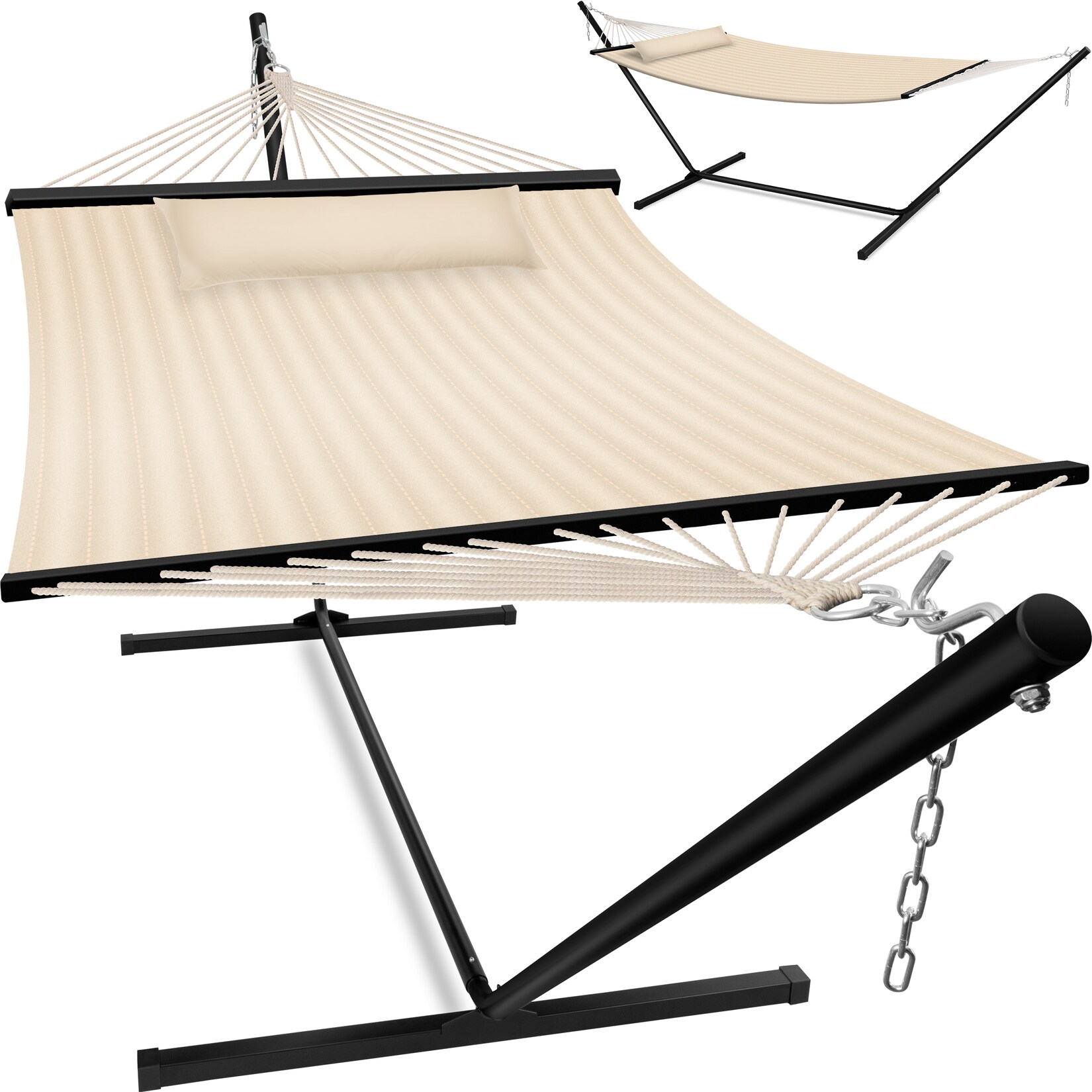 ® Hängematte HILL mit Gestell Kissen Doppelhängematte für 2 Personen-Stabiler Rahmen - Belastbarkeit Indoor & Outdoor XXL Hängesessel Doppel Mehrpersonen Garten Pool Balkon Terrasse