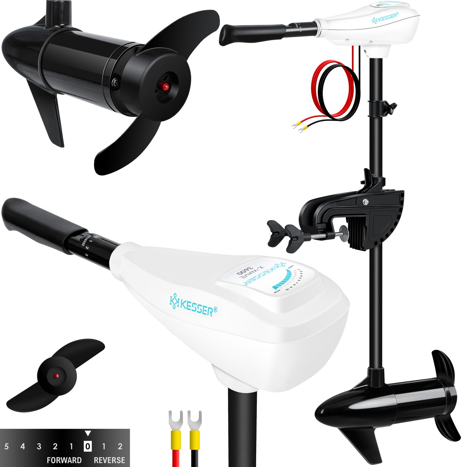 KESSER&reg; Elektromotor f&uuml;hrerscheinfreier Bootsmotor-elektrisch Boot  Au&szlig;enbordmotor 8 G&auml;nge: 5 Vorw&auml;rts + 3 R&uuml;ckw&auml;rts Elektro-Motor H&ouml;henverstellbar 90&deg; kippbar - Bild 1