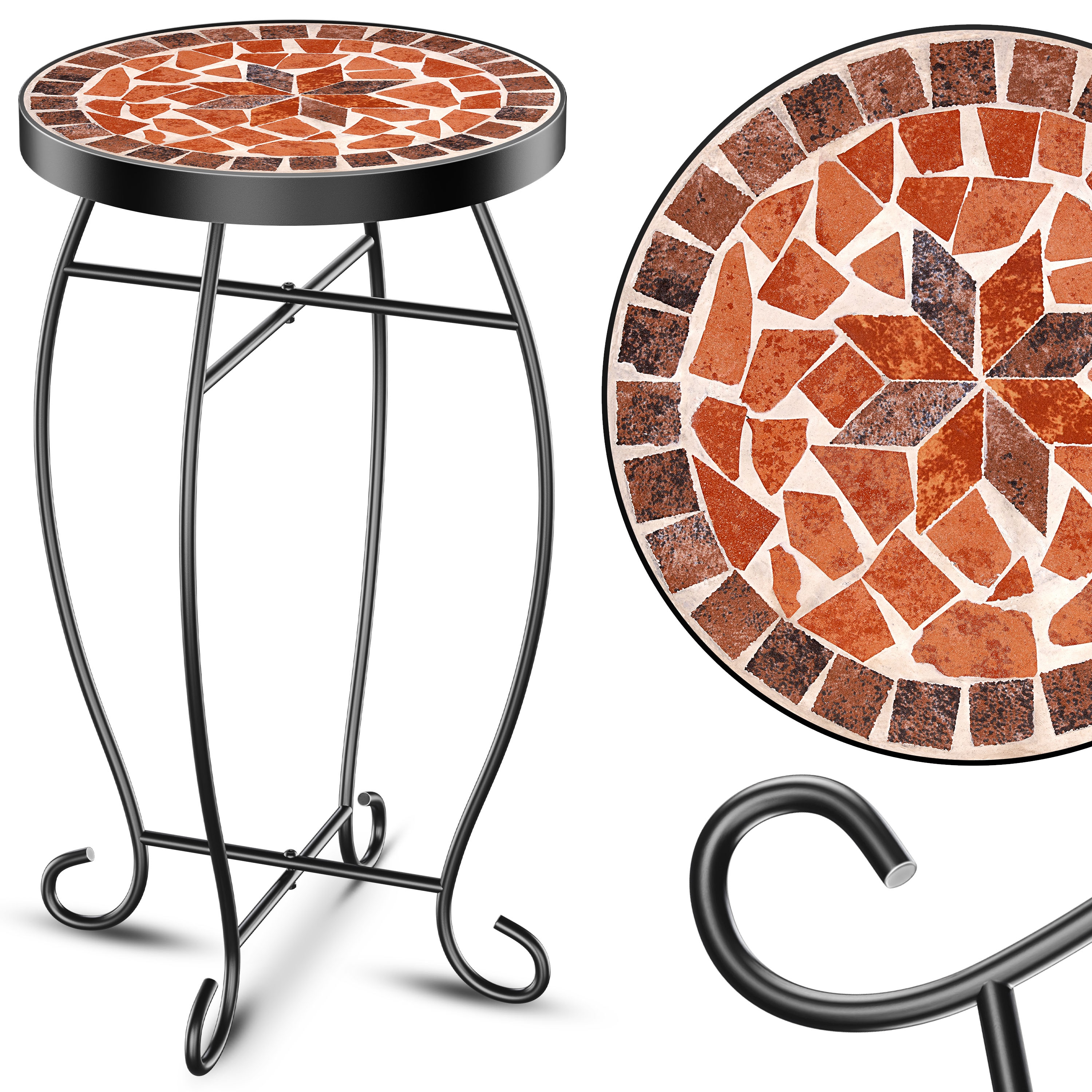 KESSER&reg; Mosaiktisch Bistrotisch Blumenhocker Rund 60x34cm Metall Mosaik Beistelltisch Balkontisch Gartentische Terrassentisch Balkon Steinmosaik Garten Gartentisch Indoor Outdoor - Bild 1