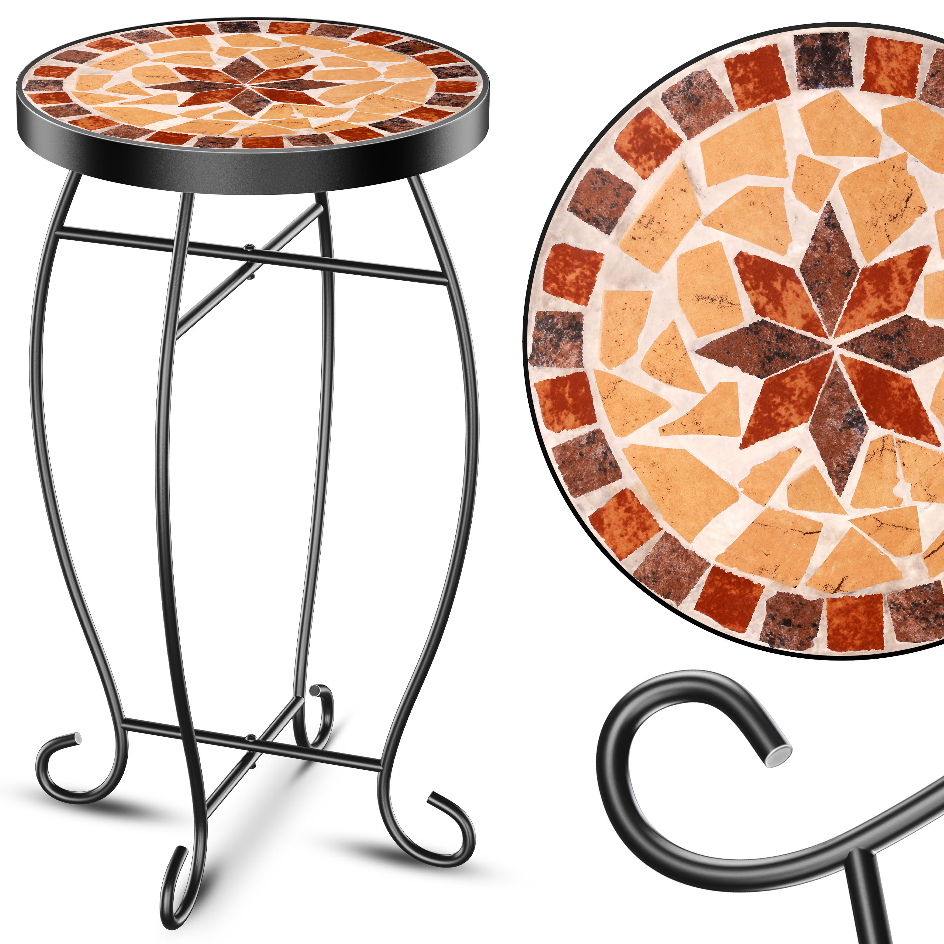 KESSER&reg; Mosaiktisch Bistrotisch Blumenhocker Rund 60x34cm Metall Mosaik Beistelltisch Balkontisch Gartentische Terrassentisch Balkon Steinmosaik Garten Gartentisch Indoor Outdoor - Bild 1