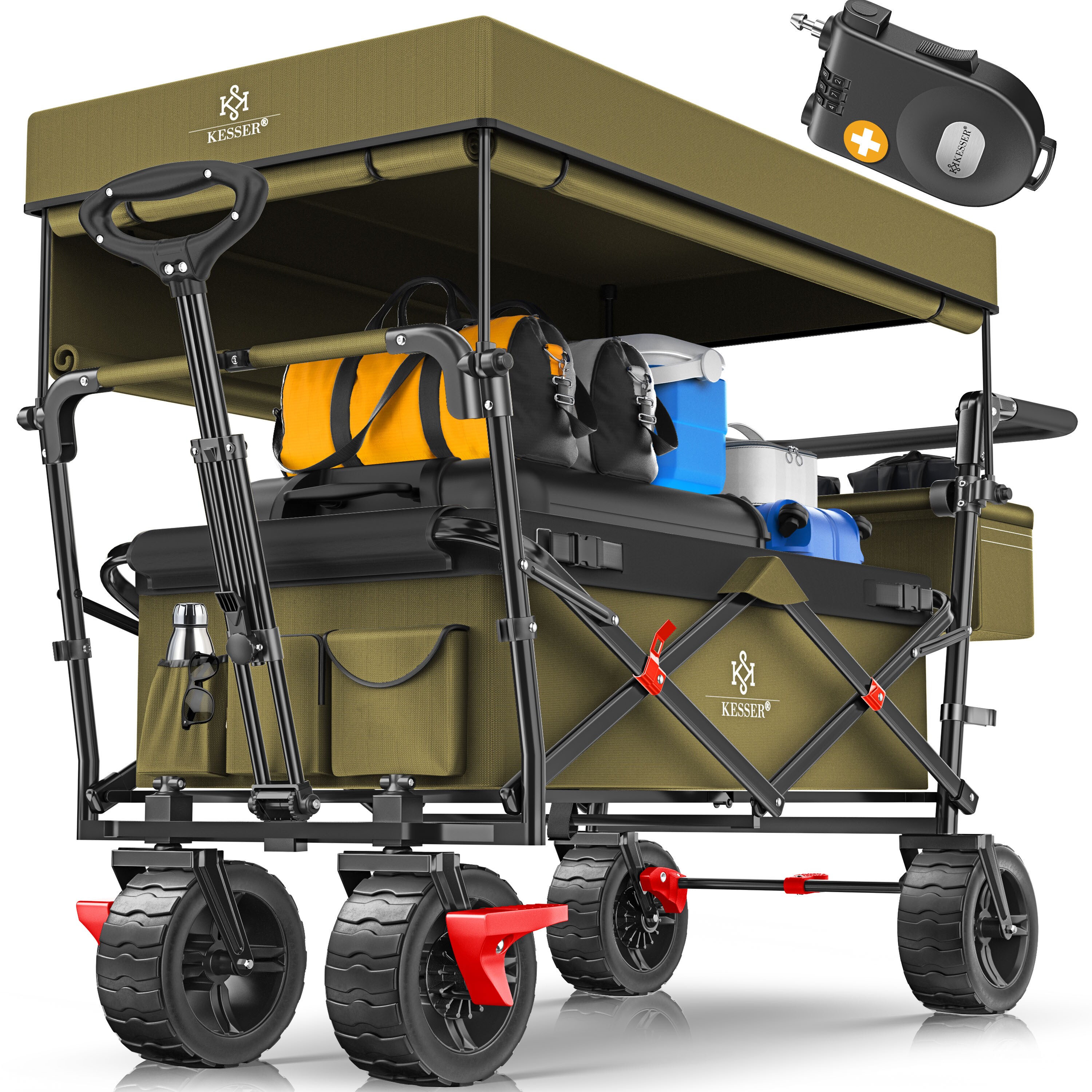 KESSER&reg; Bollerwagen faltbar GT9000 Handwagen mit Dach | Transportwagen max. belastbar bis 150kg mit Hartgummi-R&auml;der & Feststellbremsen (Vorne & Hinten) | Inkl. Schloss, Abdeckung, Wetter & Sichtschutz - Bild 1