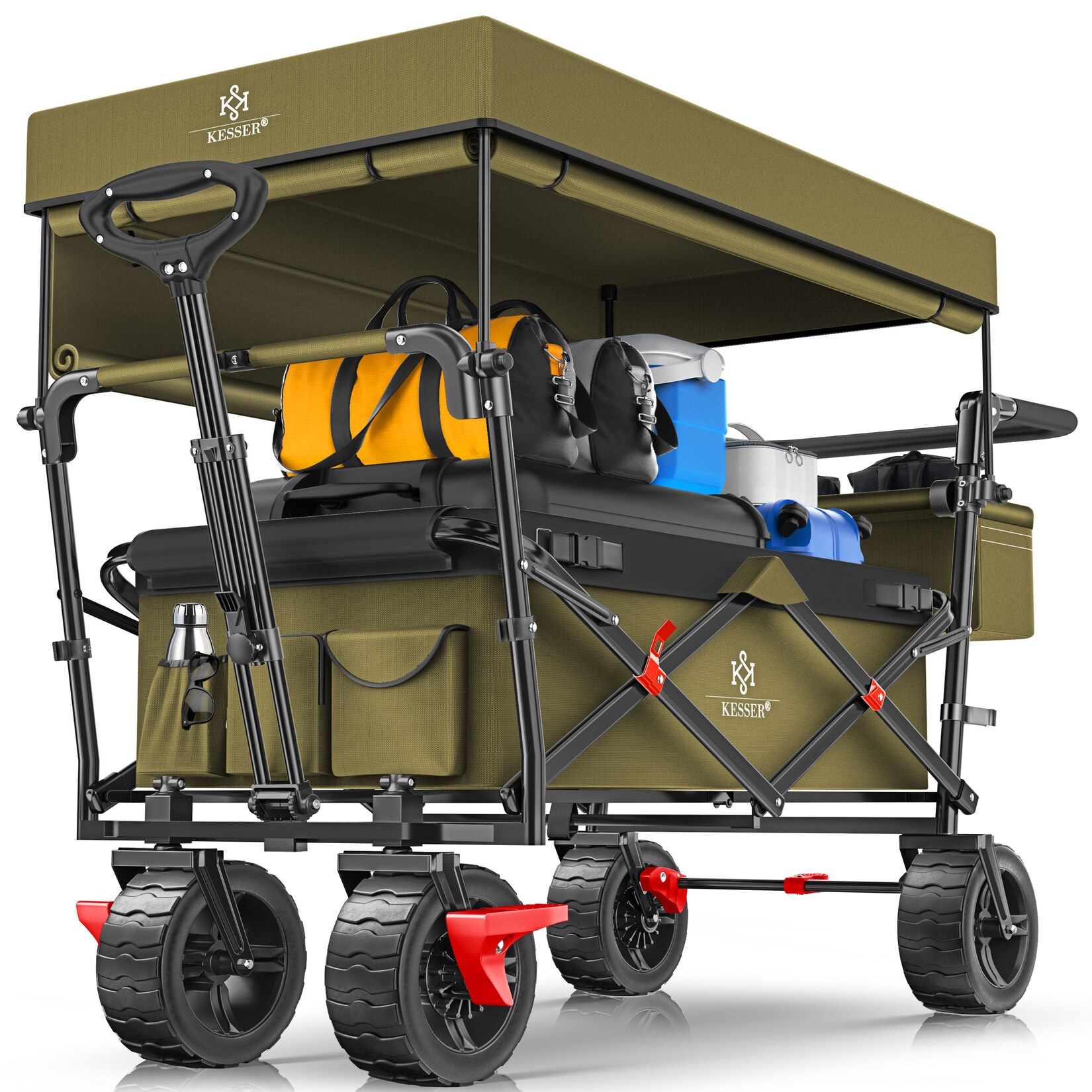 KESSER® Bollerwagen faltbar GT9000 Handwagen mit Dach Transportwagen max. belastbar bis 150kg mit Hartgummi-Räder & Feststellbremsen (Vorne & Hinten) Inkl. Abdeckung, Wetter & Sichtschutz