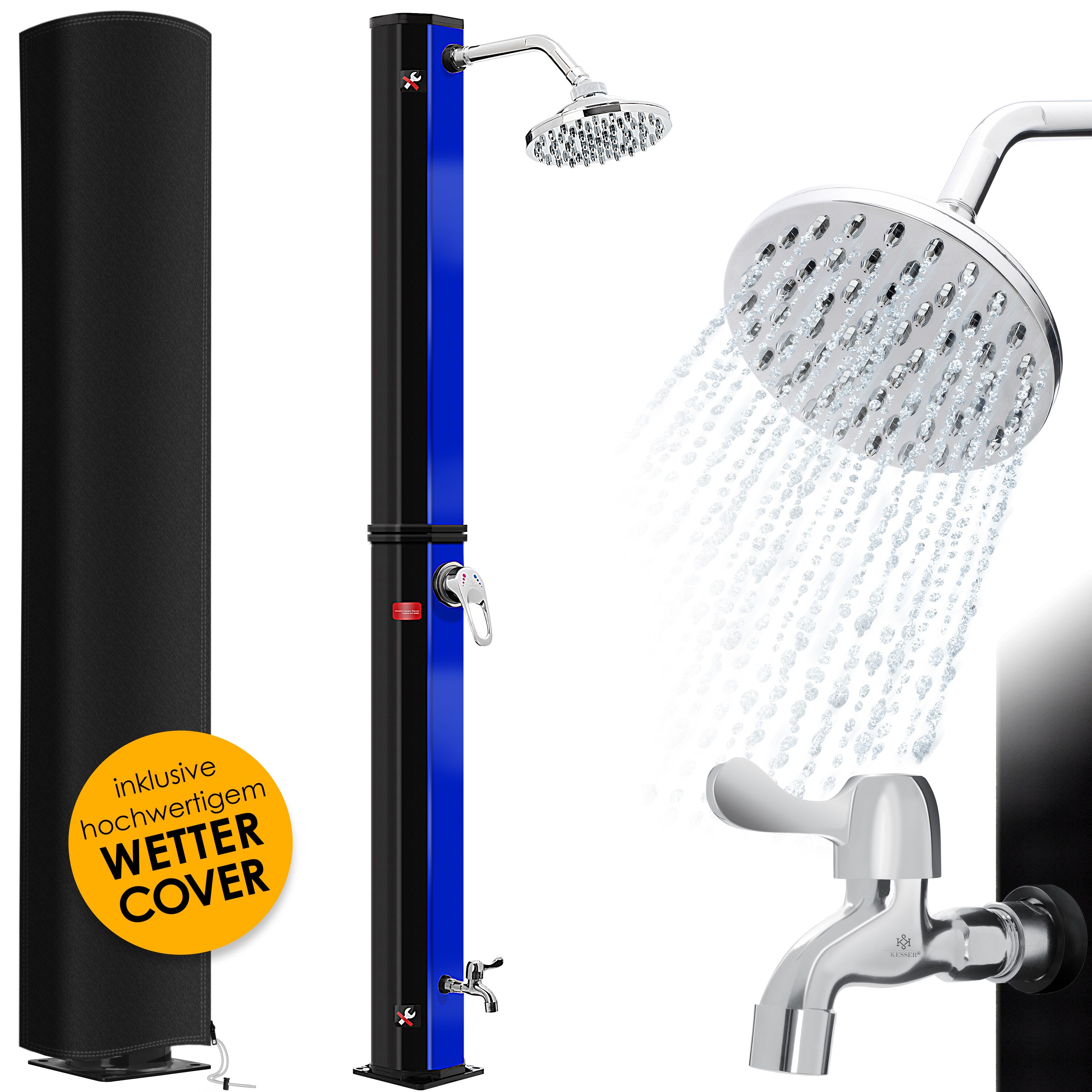 KESSER&reg; Solardusche 35 Liter Solar Gartendusche + Metall-Duschablage | warmes Wasser |  max. 60&deg;C | ohne Stromanschluss | Pooldusche Camping| Regenduschkopf und Wasserhahn | Gartenschlauch-Anschluss | - Bild 1