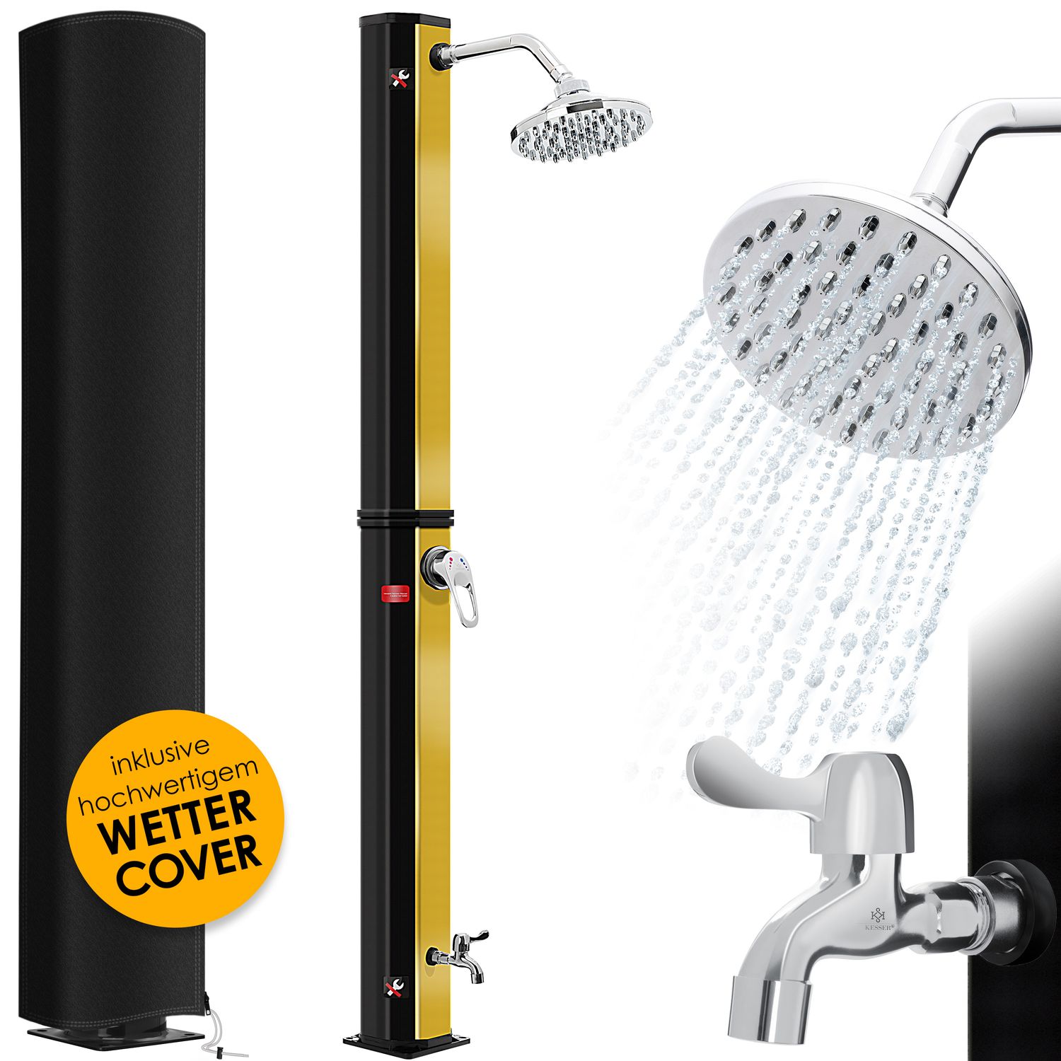 KESSER&reg; Solardusche 35 Liter Solar Gartendusche + Metall-Duschablage | warmes Wasser |  max. 60&deg;C | ohne Stromanschluss | Pooldusche Camping| Regenduschkopf und Wasserhahn | Gartenschlauch-Anschluss | - Bild 1