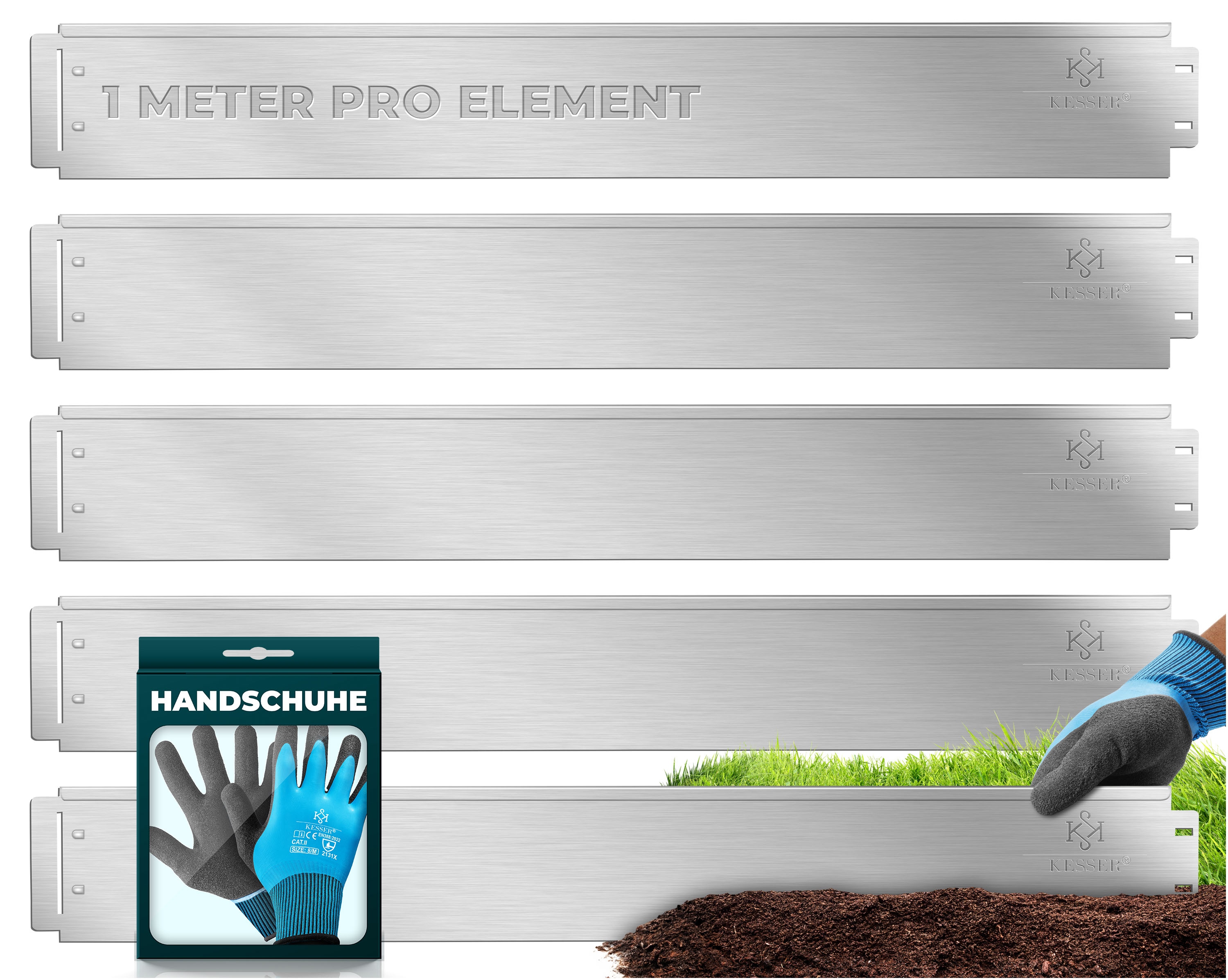 KESSER&reg; Rasenkante Beeteinfassung Beetumrandung 5 bis 50m Beetbegrenzung Rasenbleche M&auml;hkante Metall Palisade Inkl. Handschuhe - Bild 1