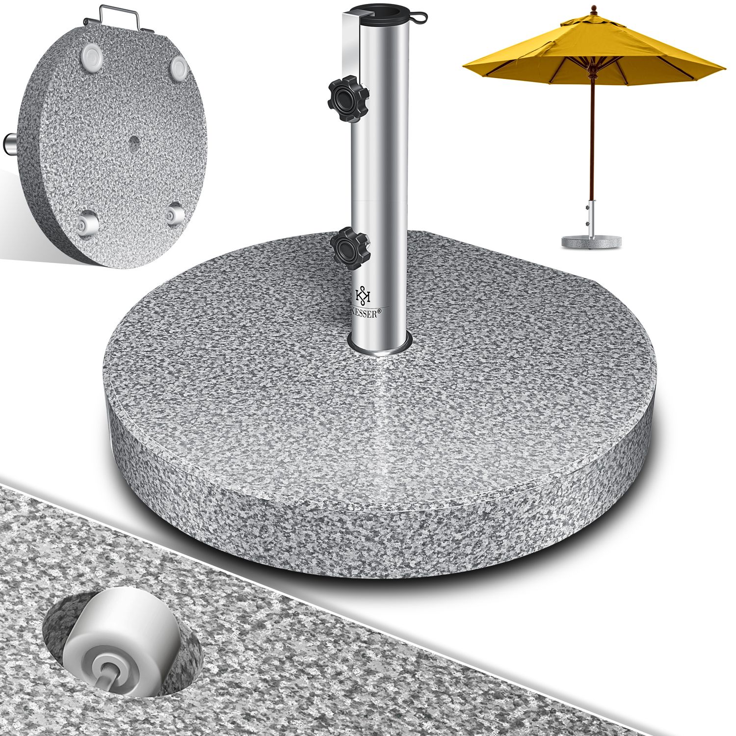 KESSER&reg; Granit Sonnenschirmst&auml;nder mit Edelstahlrohr, Hochwertiger Schirmst&auml;nder Sockel 30KG - f&uuml;r Schirmst&ouml;cke bis 16-48 mm, Inkl. Transport Griff Garten Balkonschirmst&auml;nder - Bild 1