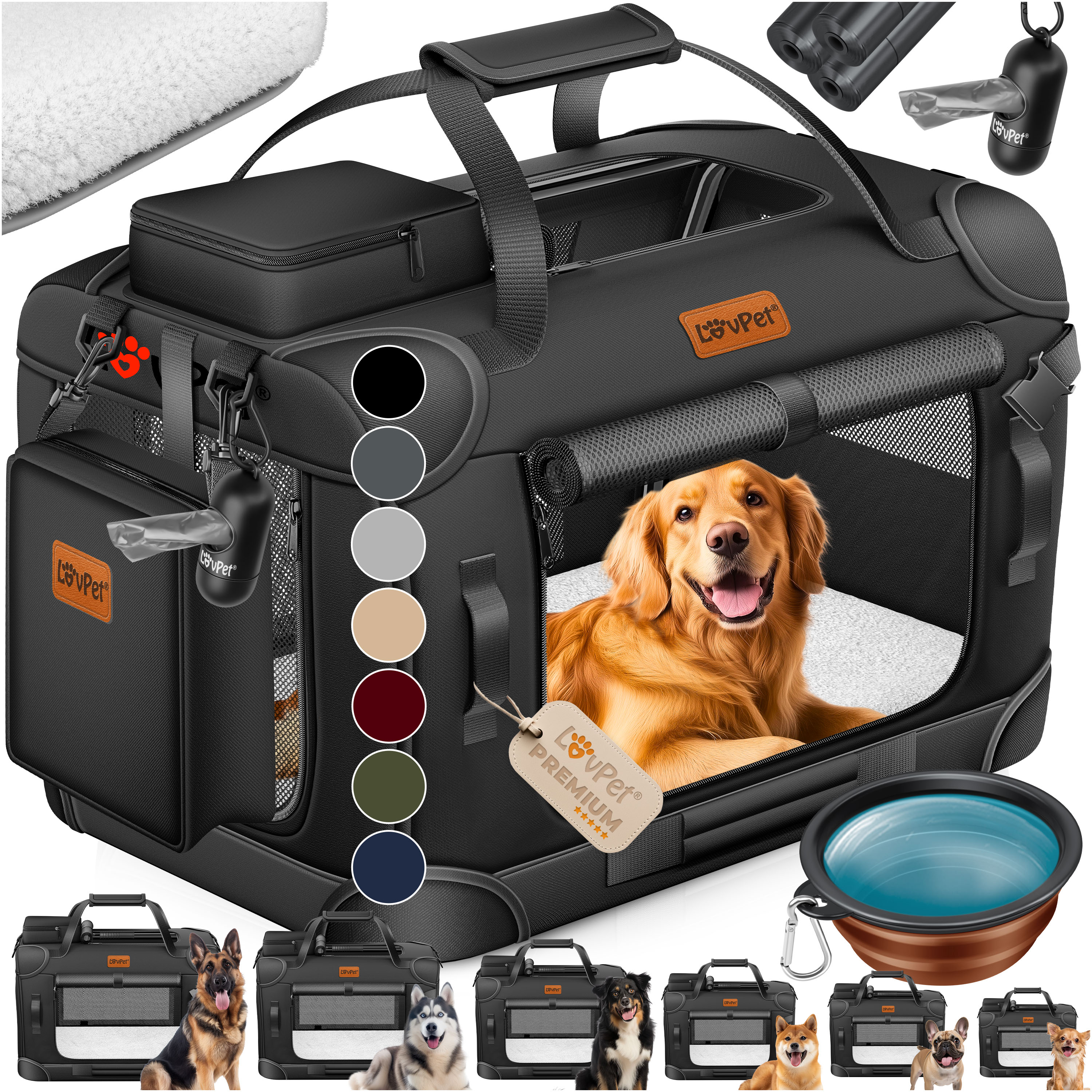 LOVPET&reg; Hundebox Hundetransportbox faltbar Inkl.Hundenapf Transporttasche Hundetasche Transportbox f&uuml;r Haustiere, Hunde und Katzen Haustiertransportbox - Bild 1