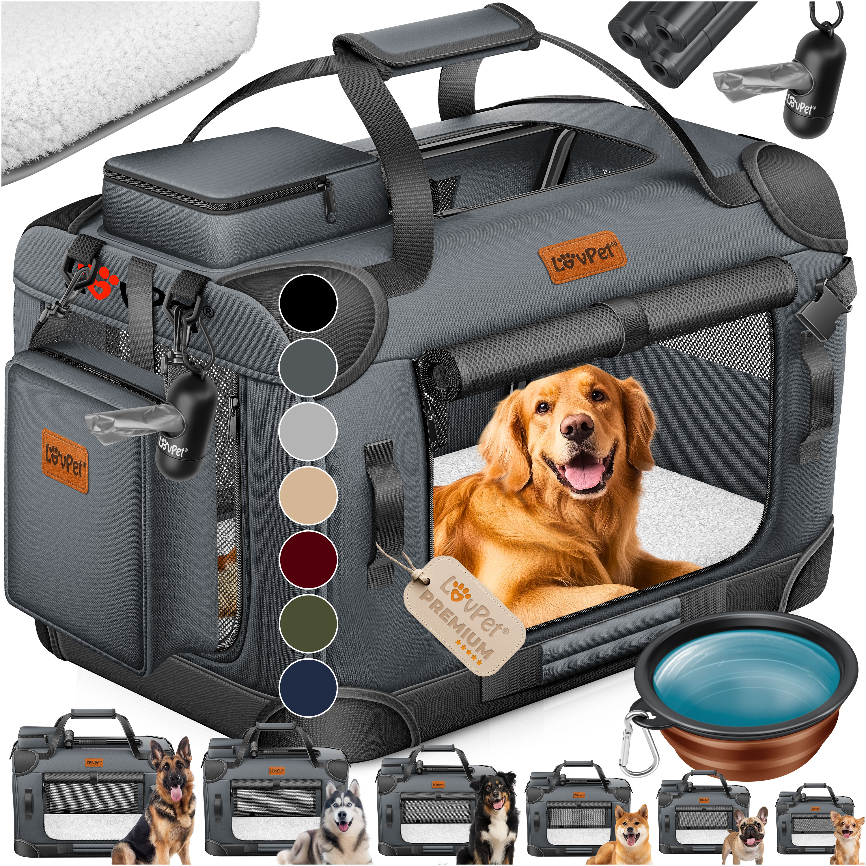 LOVPET&reg; Hundebox Hundetransportbox faltbar Inkl.Hundenapf Transporttasche Hundetasche Transportbox f&uuml;r Haustiere, Hunde und Katzen Haustiertransportbox - Bild 1