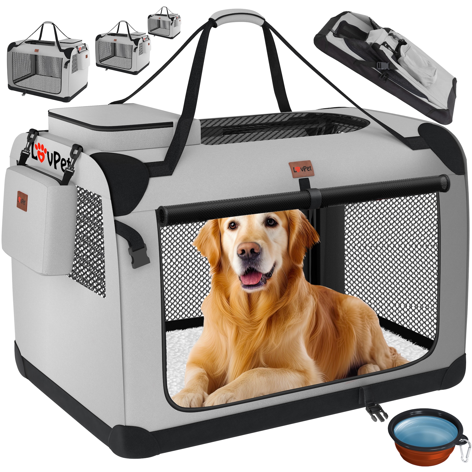 LOVPET® Hundebox Hundetransportbox faltbar Inkl.Hundenapf Transporttasche Hundetasche Transportbox für Haustiere, Hunde 