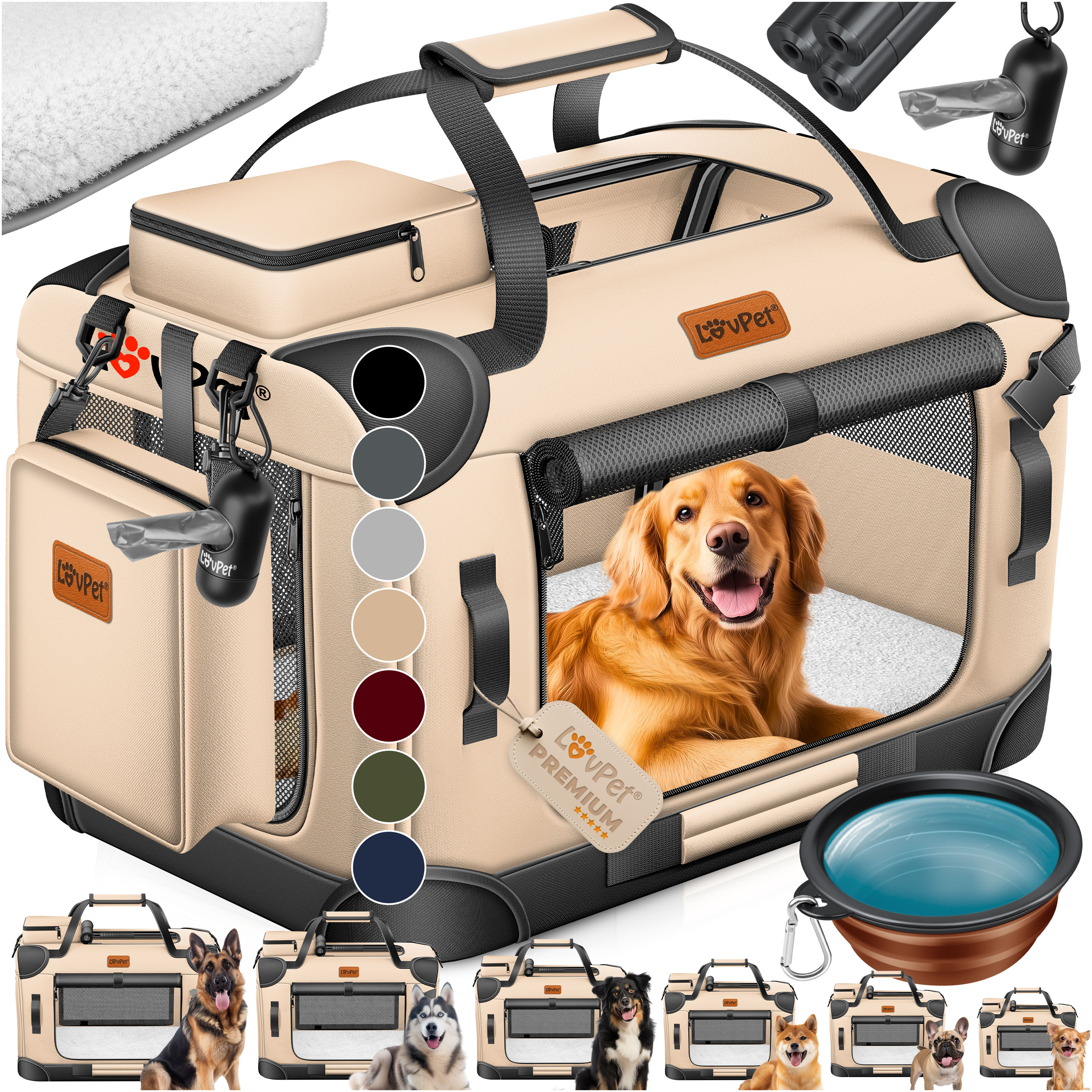 LOVPET&reg; Hundebox Hundetransportbox faltbar Inkl.Hundenapf Transporttasche Hundetasche Transportbox f&uuml;r Haustiere, Hunde und Katzen Haustiertransportbox - Bild 1