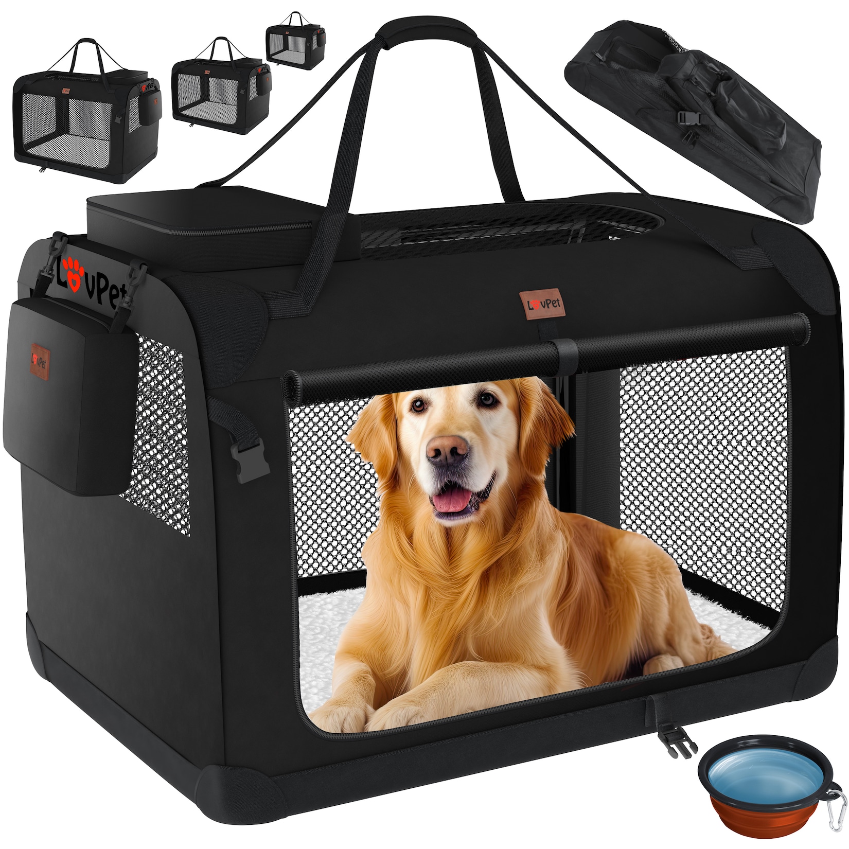LOVPET® Hundebox Hundetransportbox faltbar Inkl.Hundenapf Transporttasche Hundetasche Transportbox für Haustiere, Hunde 
